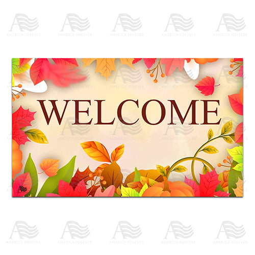 Hello Autumn Welcome Doormat, Fall Leaves Themed Door Mat, Autumn