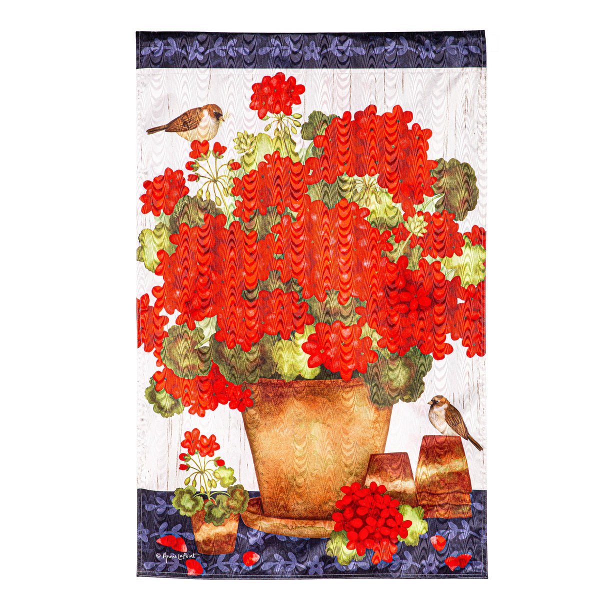 Moire Red Geraniums Double Sided House Flag