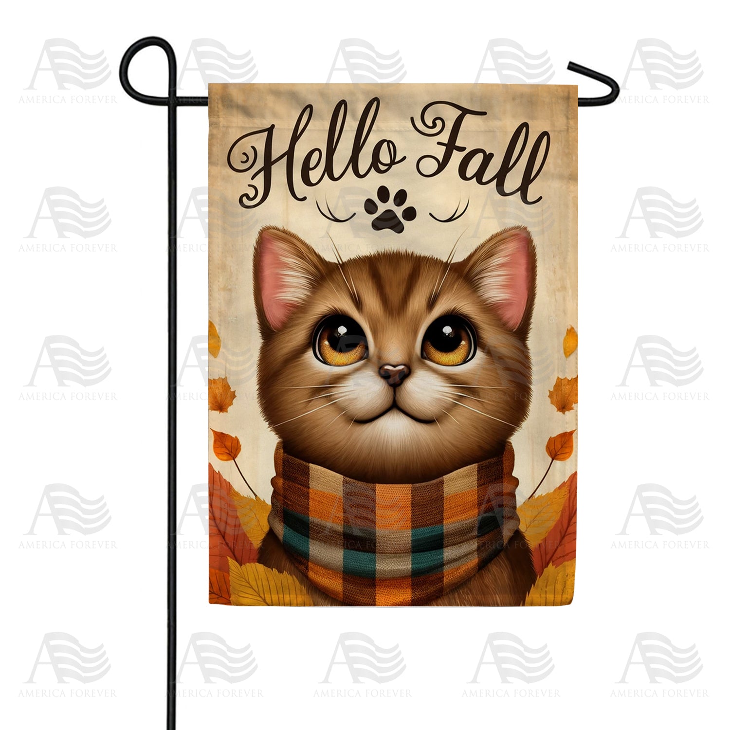 America Forever Hello Fall Cat Double Sided Garden Flag