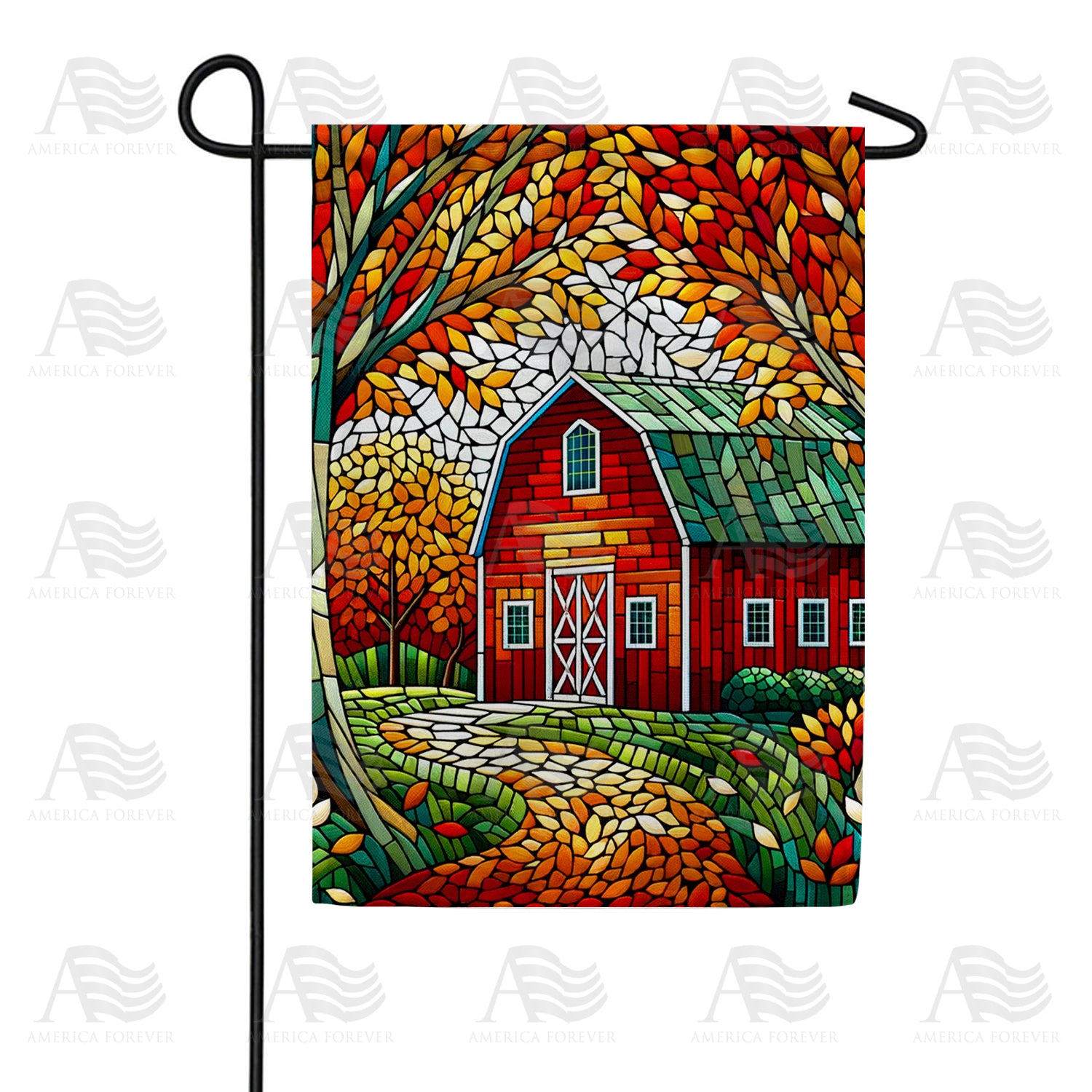 Autumn Barn Mosaic Double Sided Garden Flag