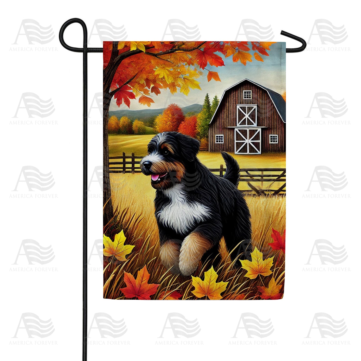 Autumn Dog and Barn Double Sided Garden Flag