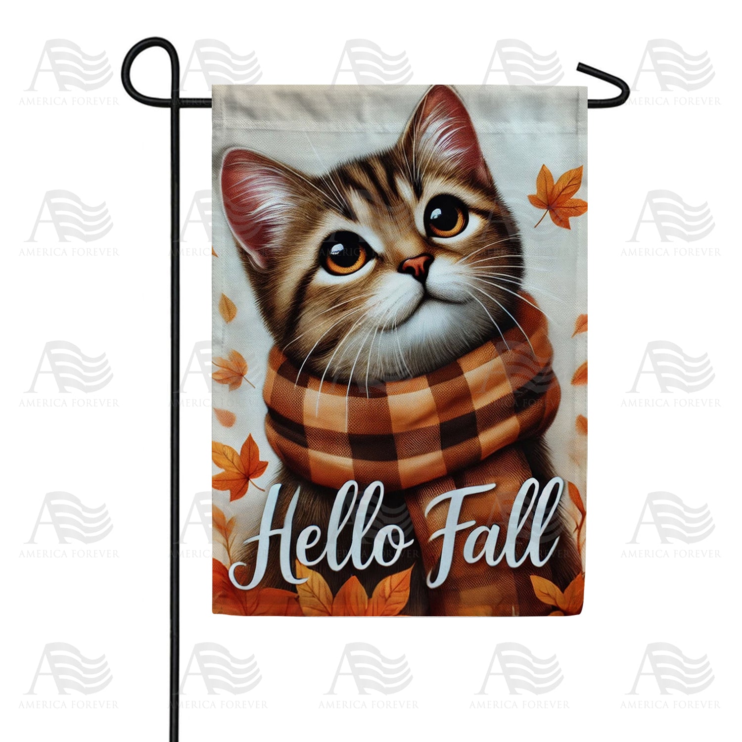 America Forever Hello Fall Cat Double Sided Garden Flag