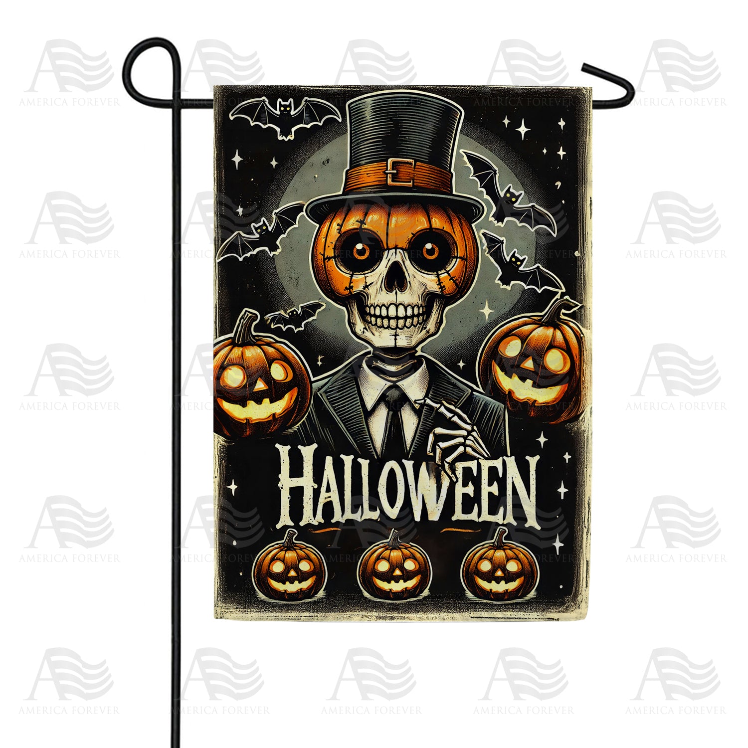 Pumpkin Skeleton Halloween Double Sided Garden Flag