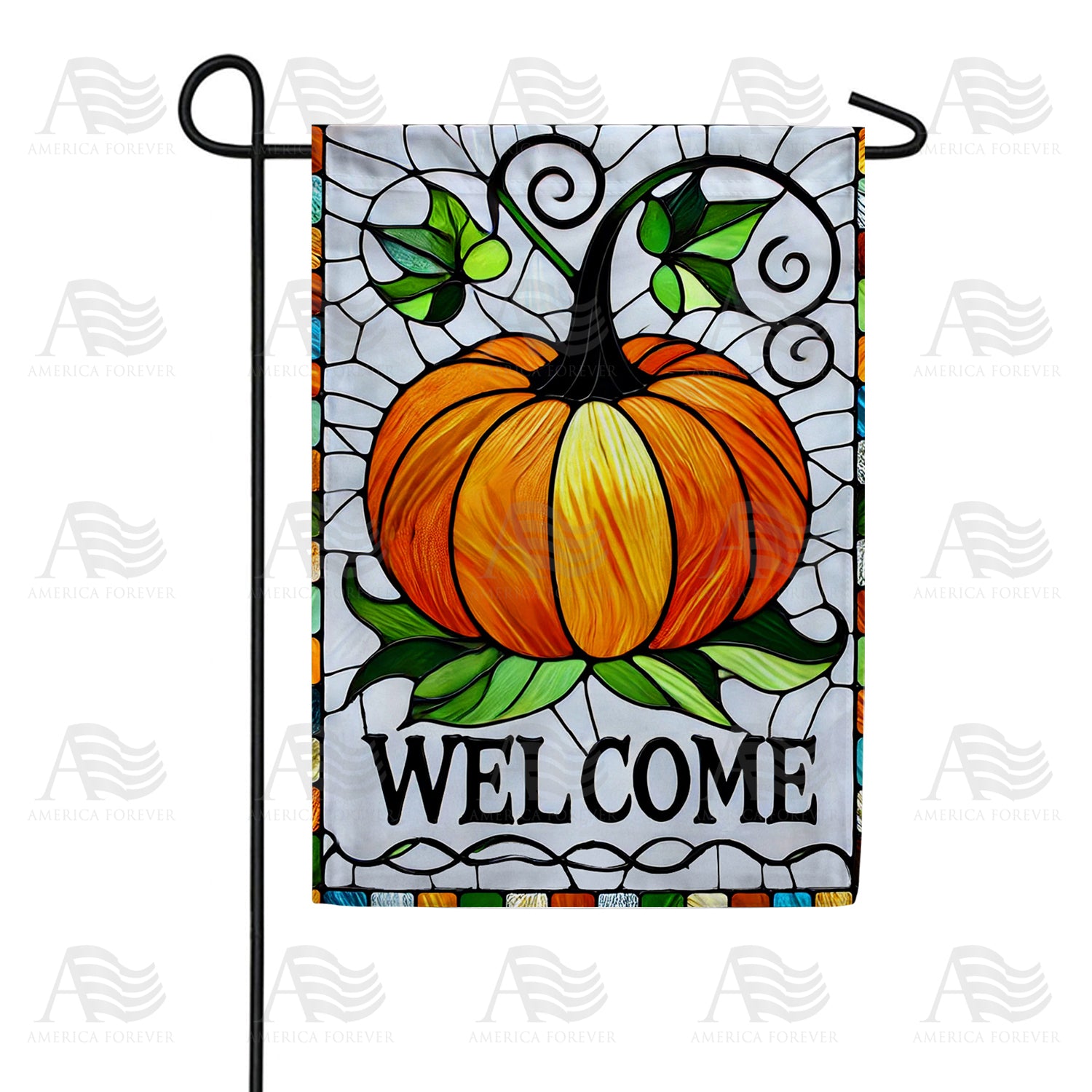 Stained Glass Welcome Pumpkin Double Sided Garden Flag