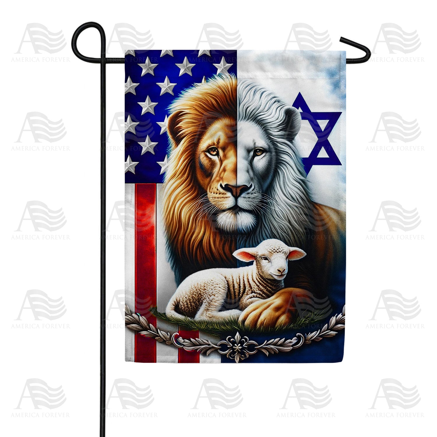 Lion and Lamb USA Israel Double Sided Garden Flag