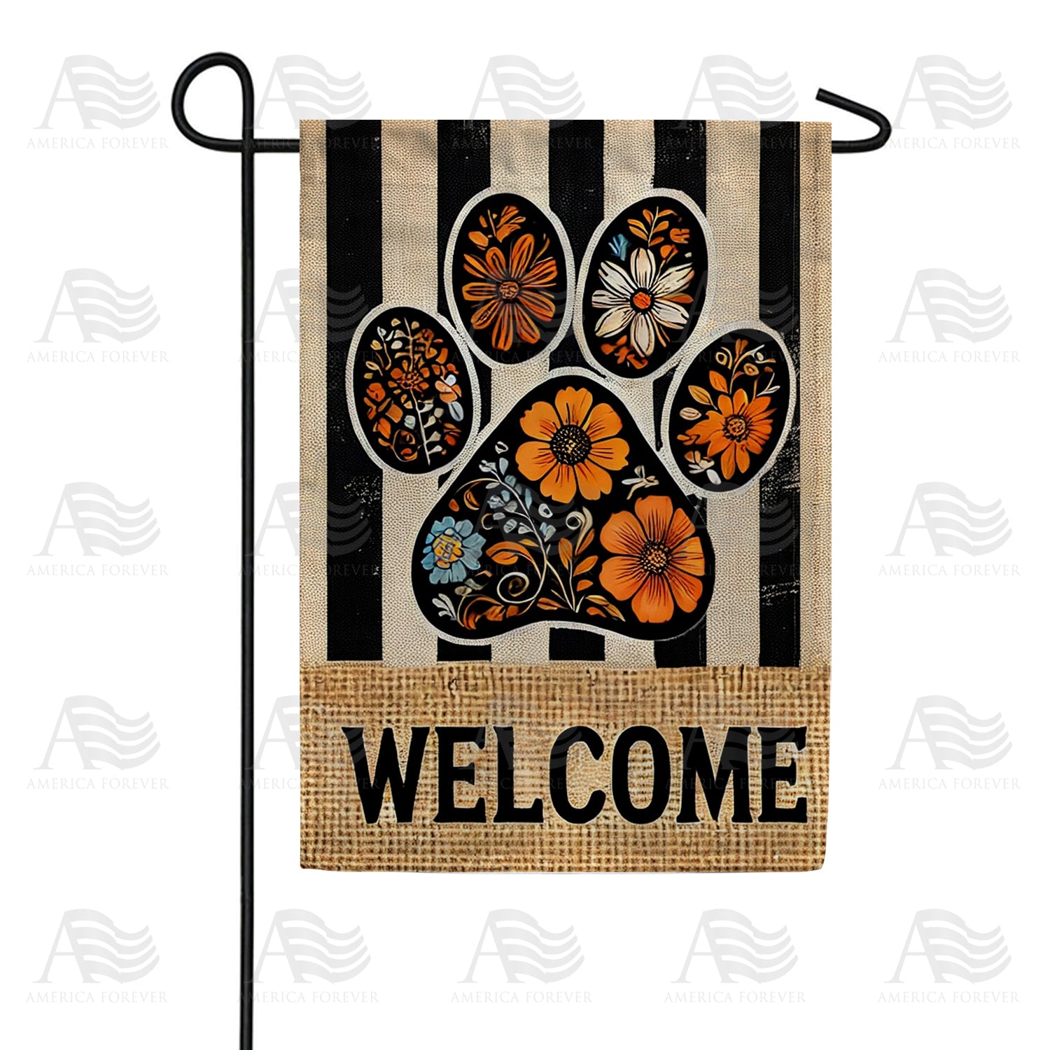 Floral Paw Print Welcome Double Sided Garden Flag