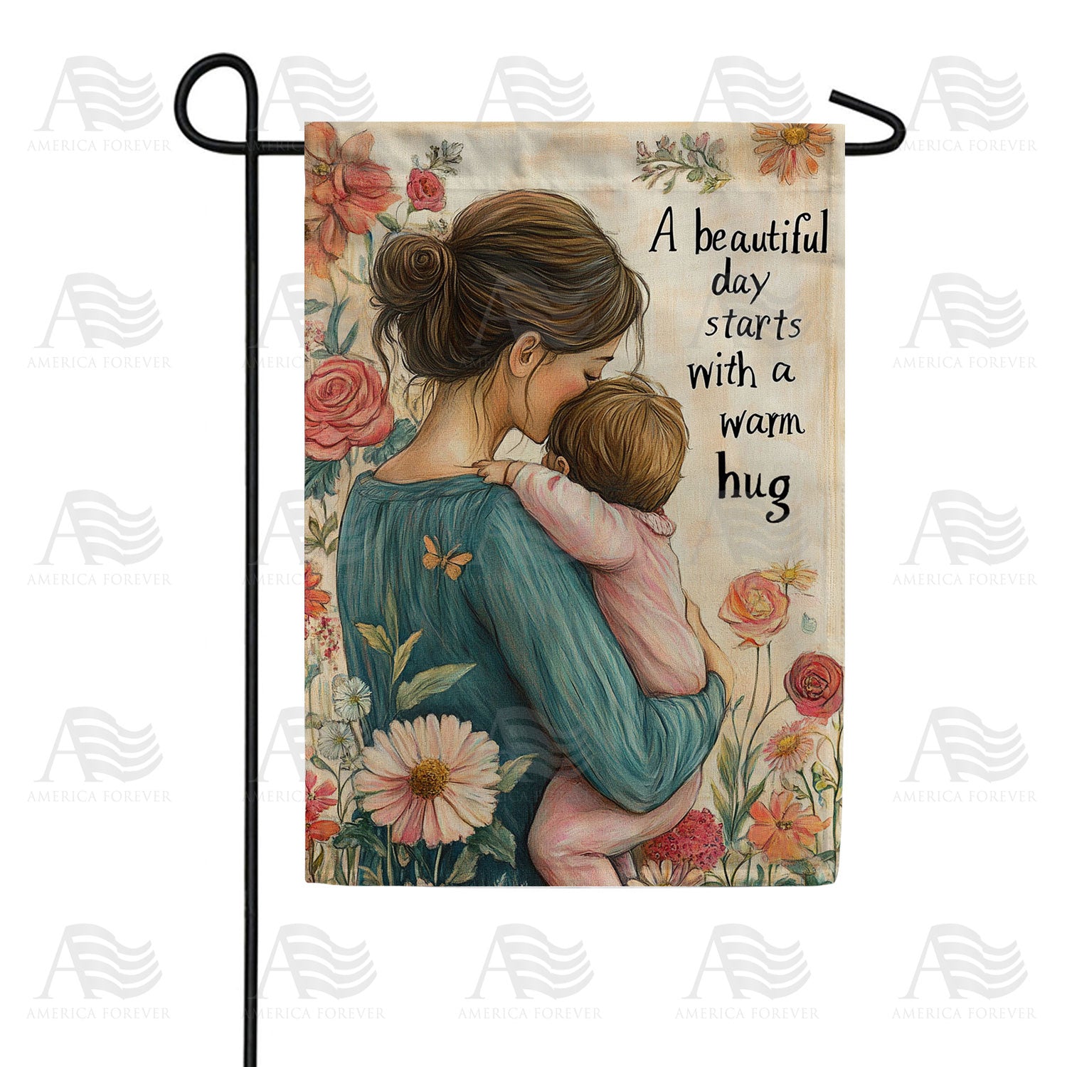 Mother and Child Beautiful Day Butterfly Double Sided Garden Flag