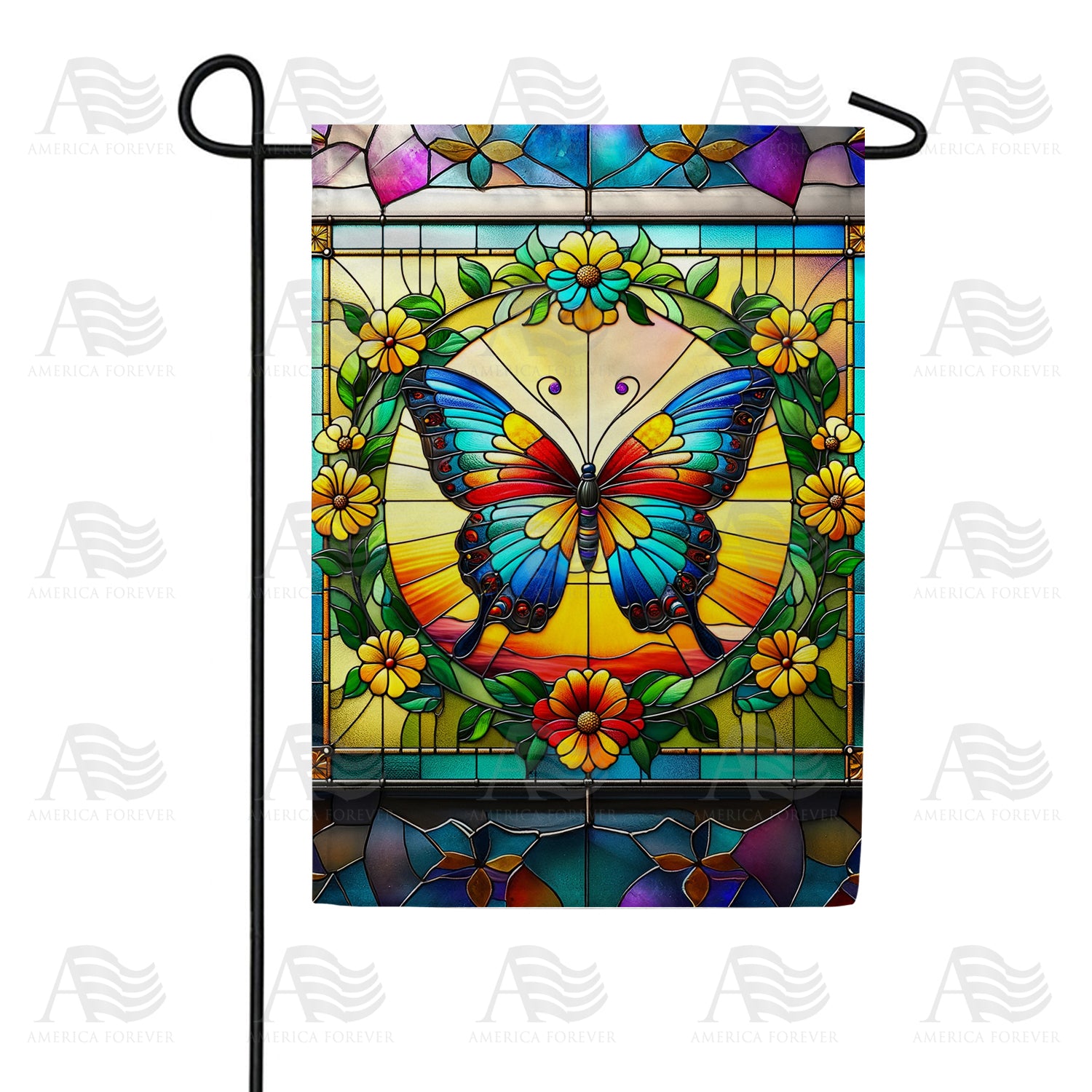 Radiant Butterfly Stained Glass Double Sided Garden Flag