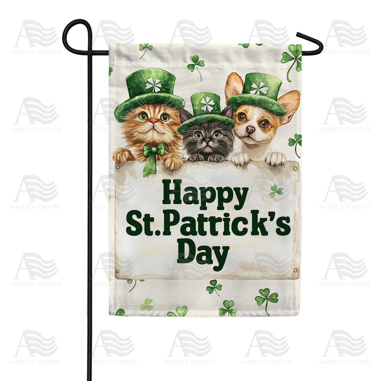 Happy St. Patrick's Day Pets Double Sided Garden Flag