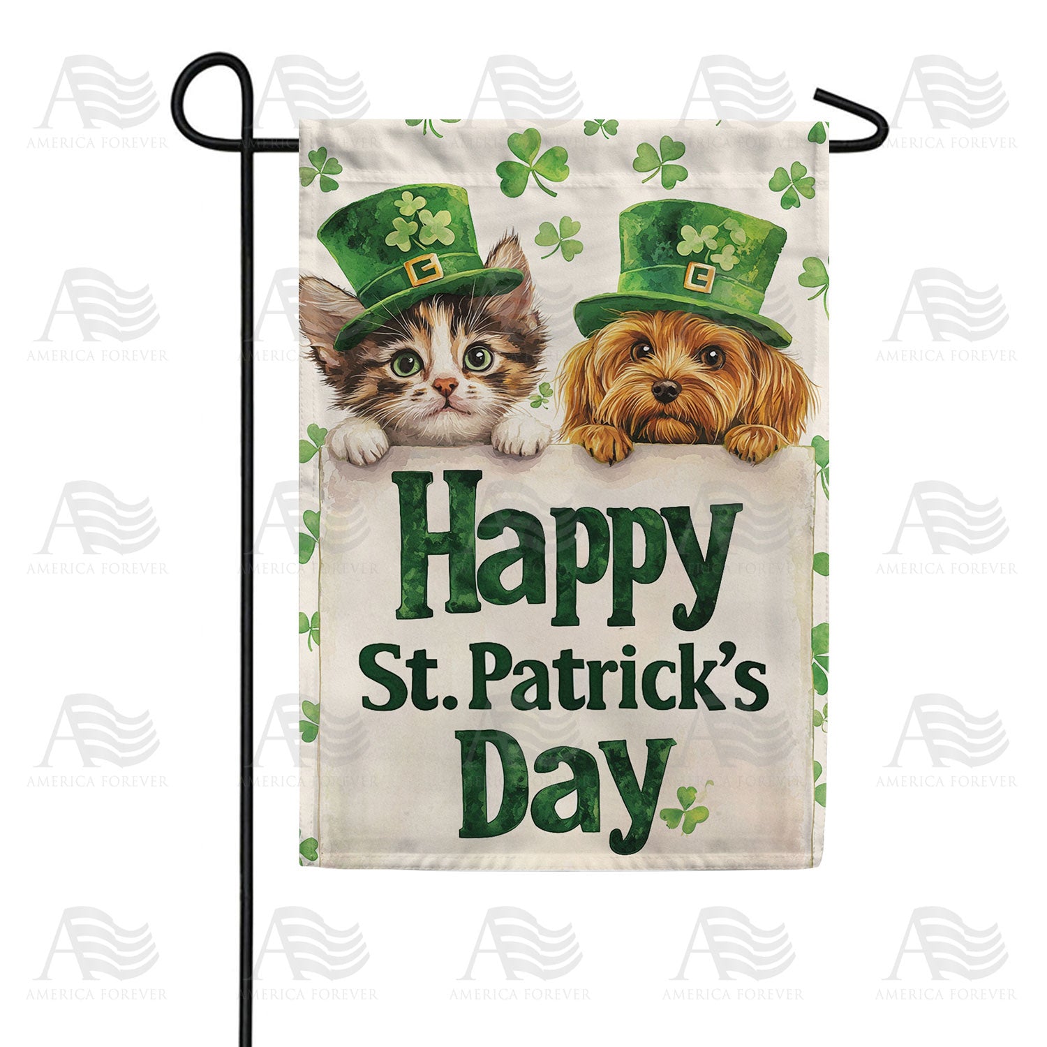 Happy St. Patrick's Day Cat and Dog Double Sided Garden Flag