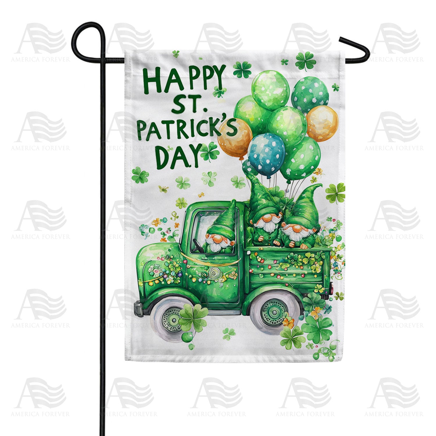 Happy St. Patrick's Day Gnome Truck Double Sided Garden Flag