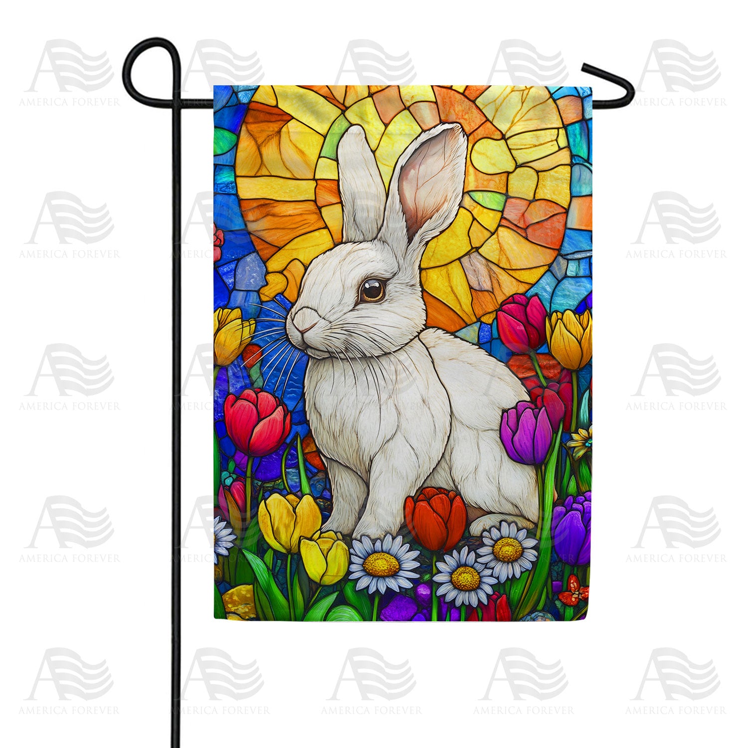 Stained Glass Bunny Double Sided Garden Flag