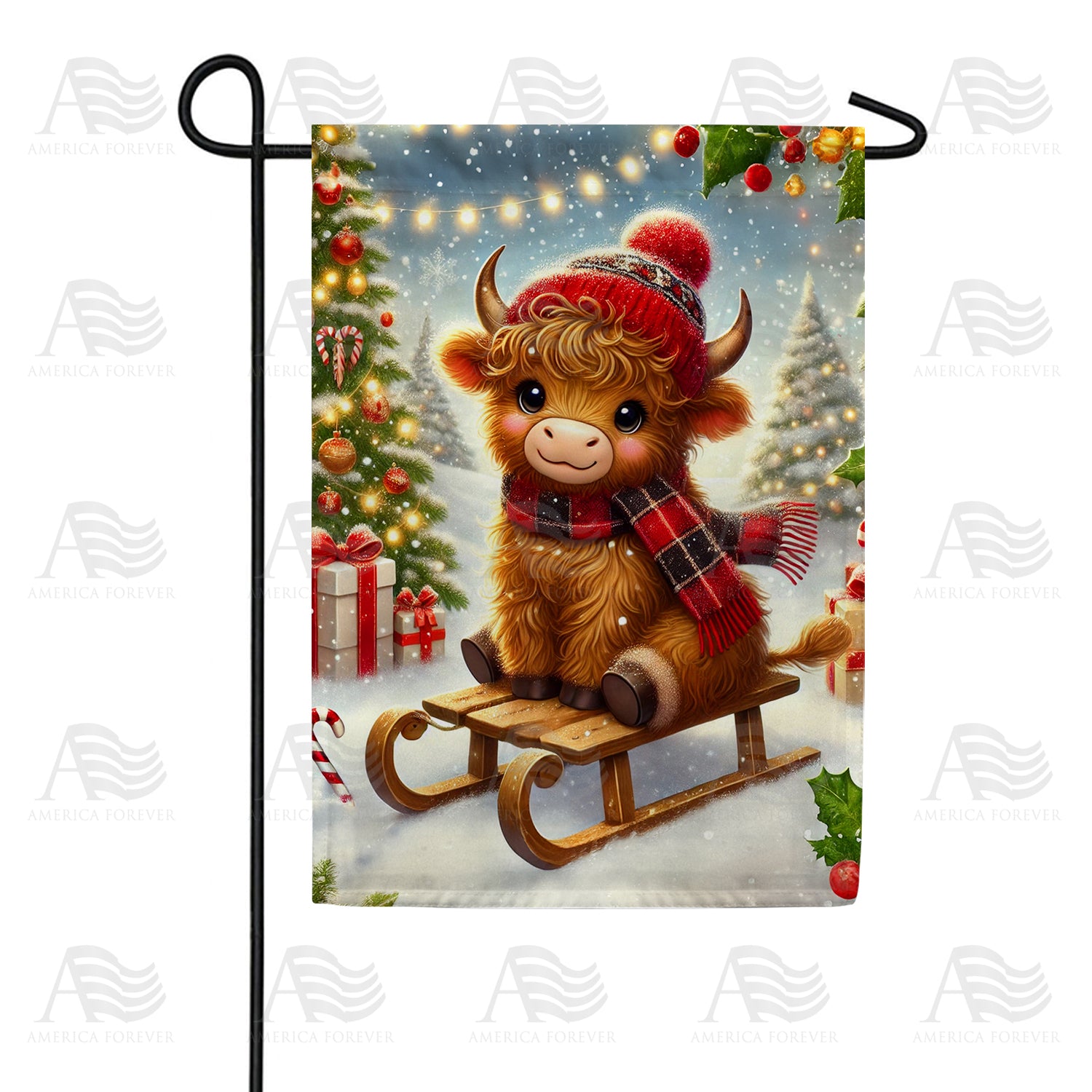 Christmas Highland Cow Double Sided Garden Flag