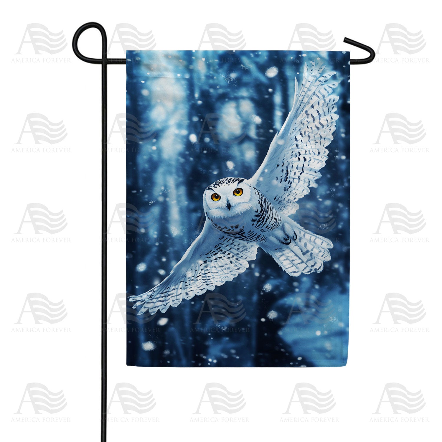 Winter Snowy Owl in Flight Double Sided Garden Flag