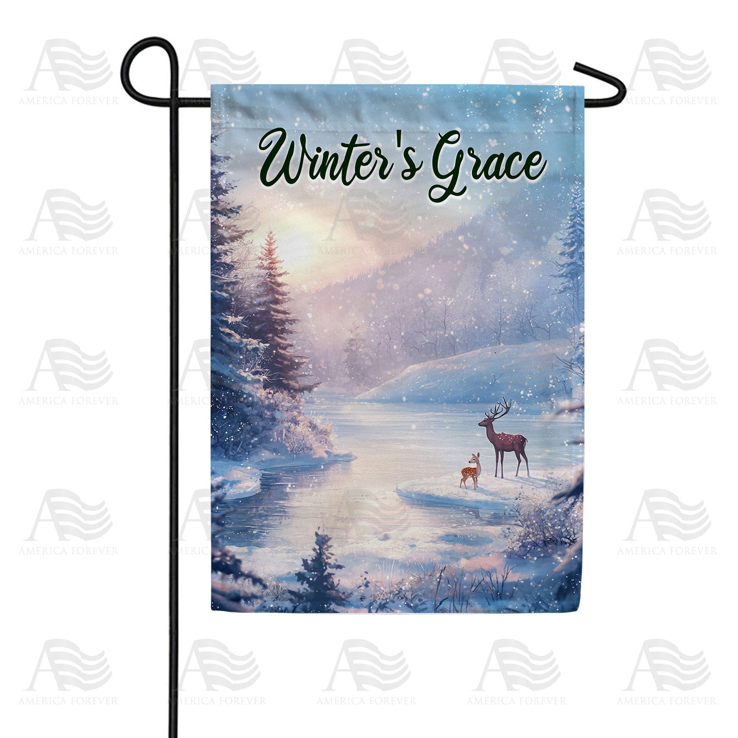 Winter's Grace Deer Family Double Sided Garden Flag