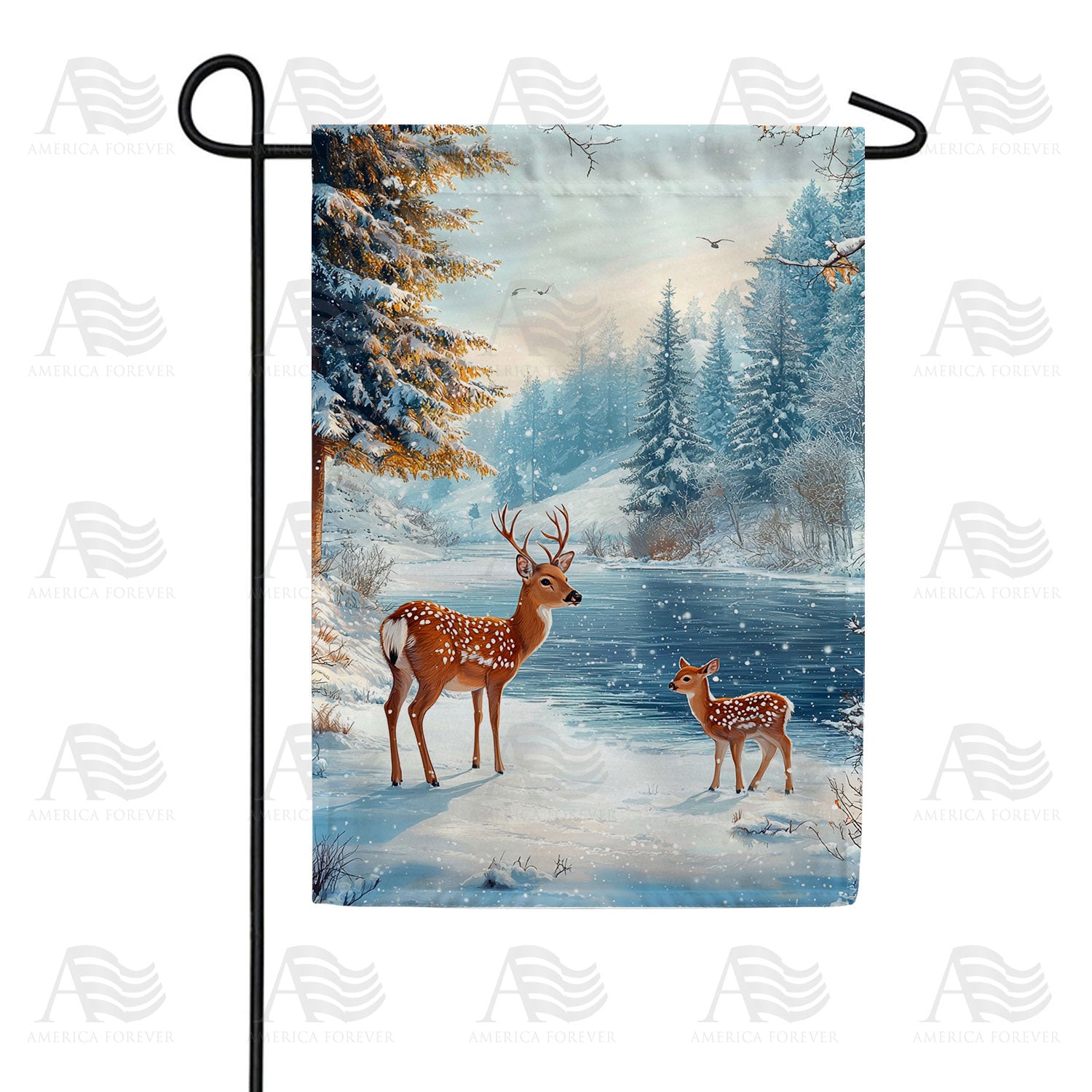 Winter Woodland Deer Double Sided Garden Flag