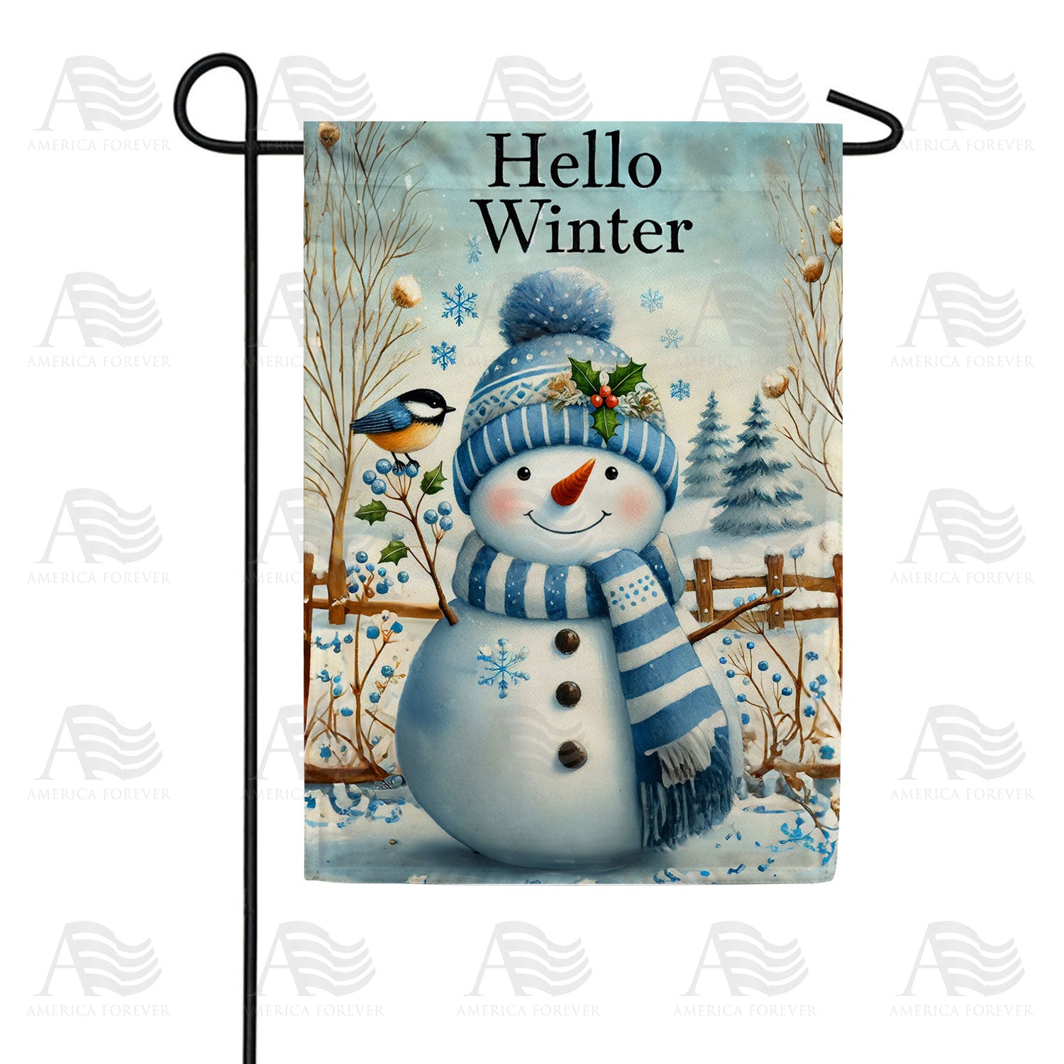 Hello Winter Snowman Double Sided Garden Flag