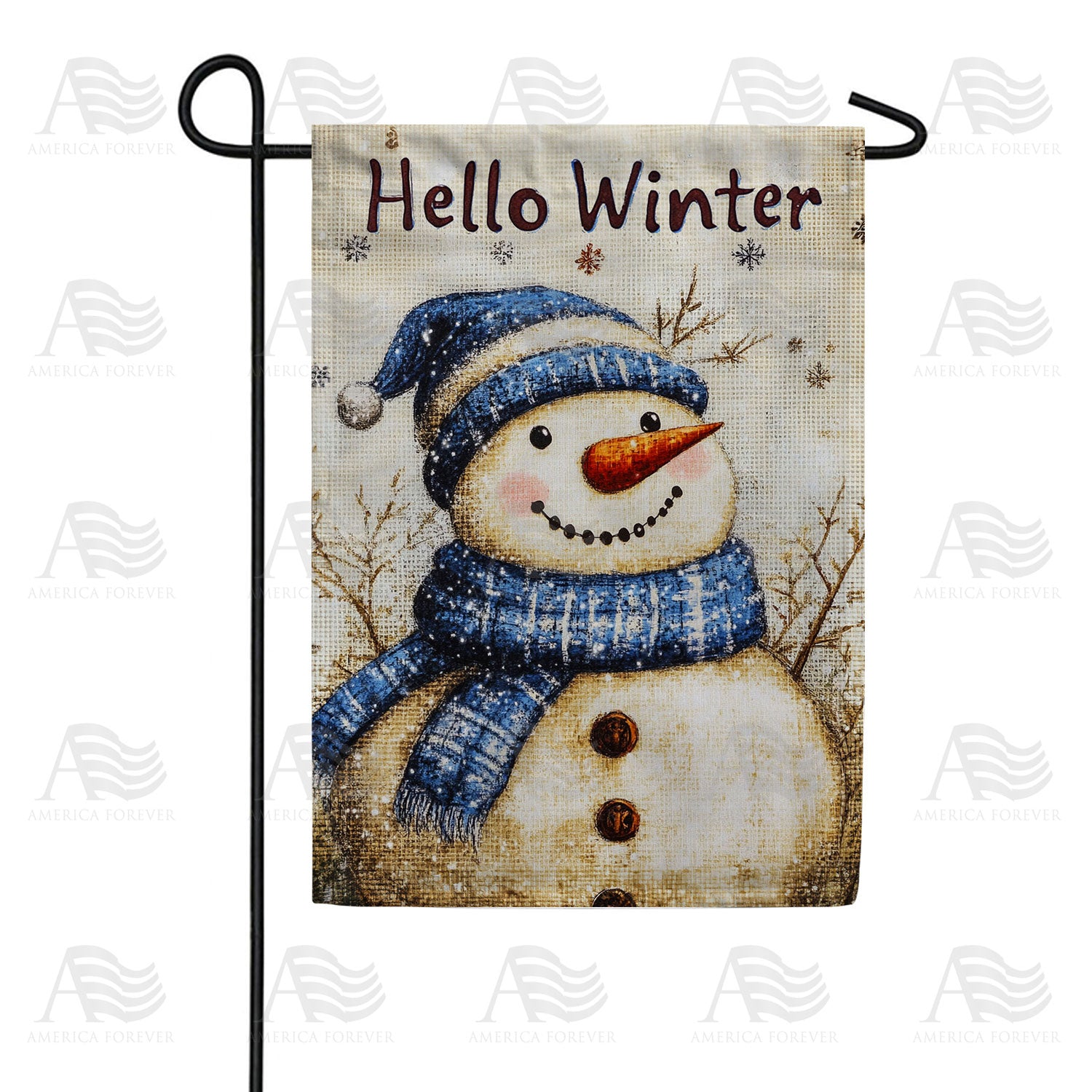 Rustic Hello Winter Snowman Double Sided Garden Flag