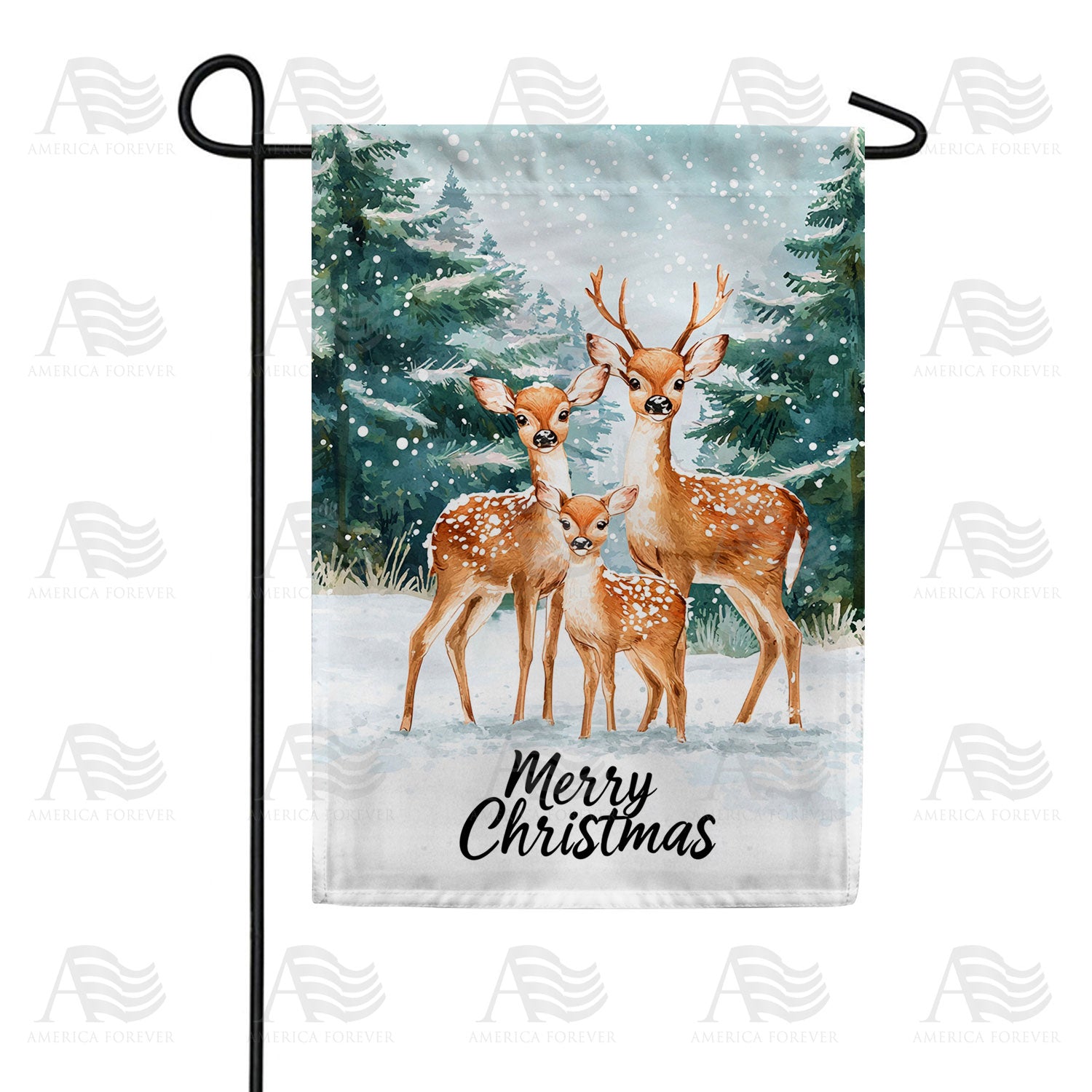 Winter Deer Family Christmas Double Sided Garden Flag