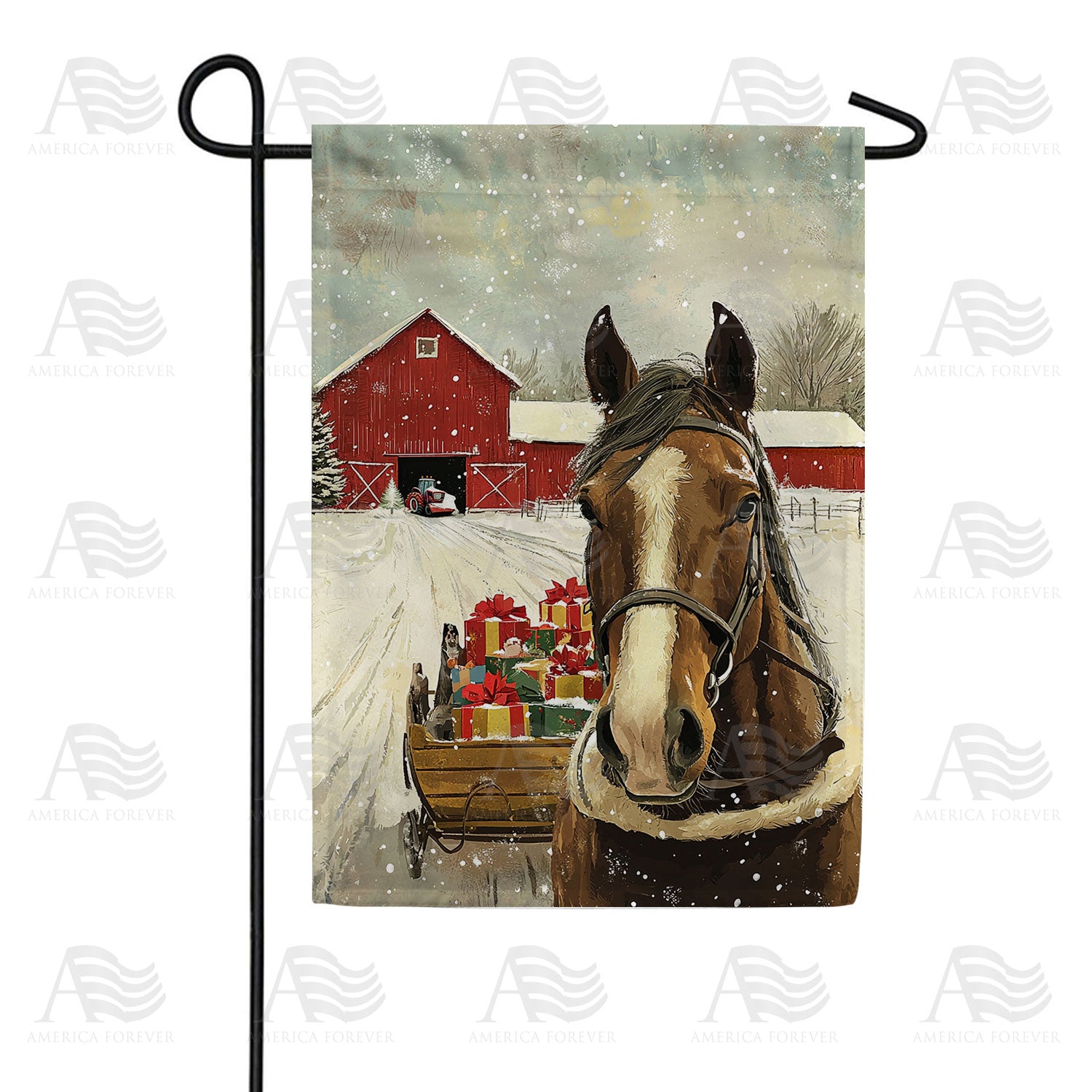 Christmas Horse and Sleigh Double Sided Garden Flag