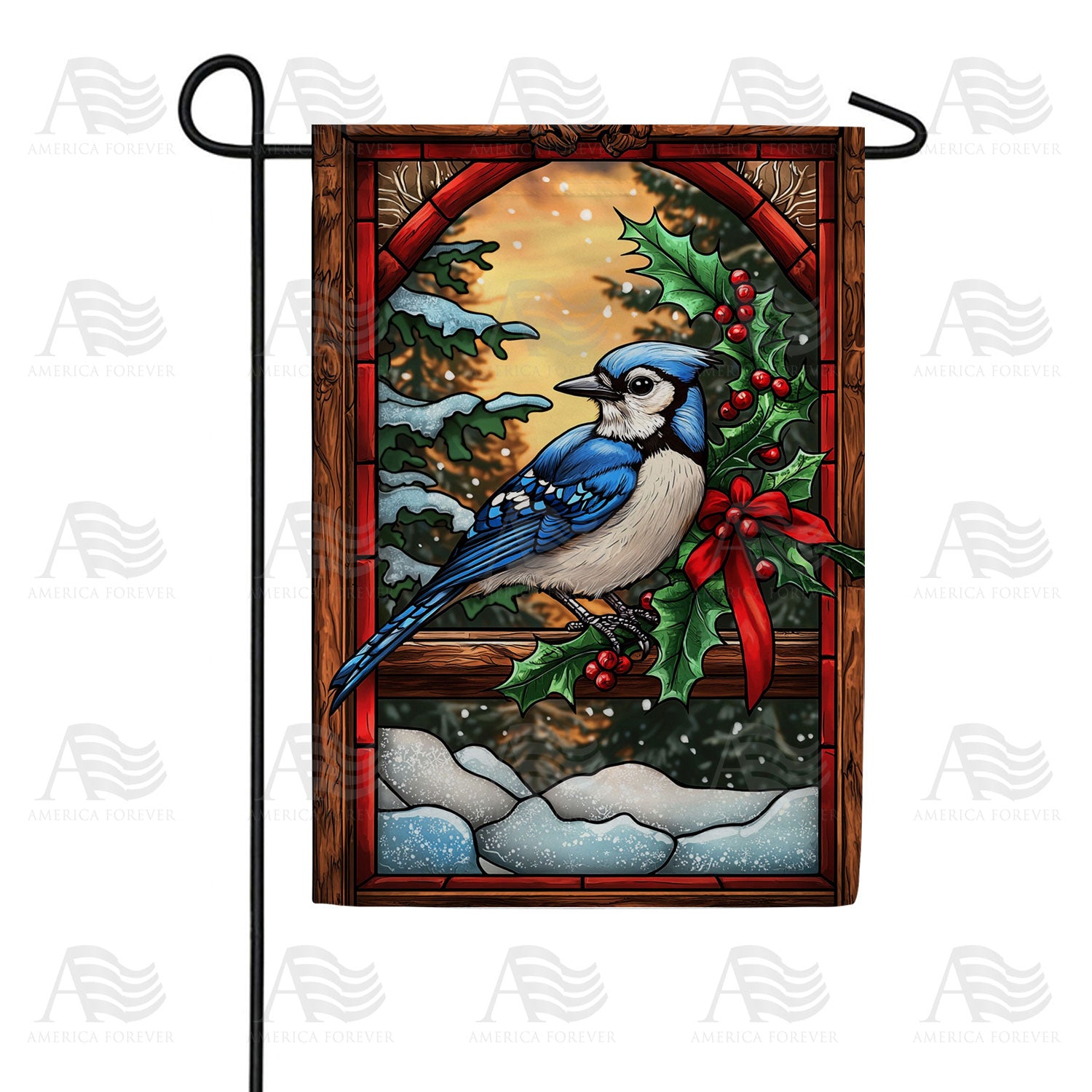 Winter Blue Jay Christmas Double Sided Garden Flag