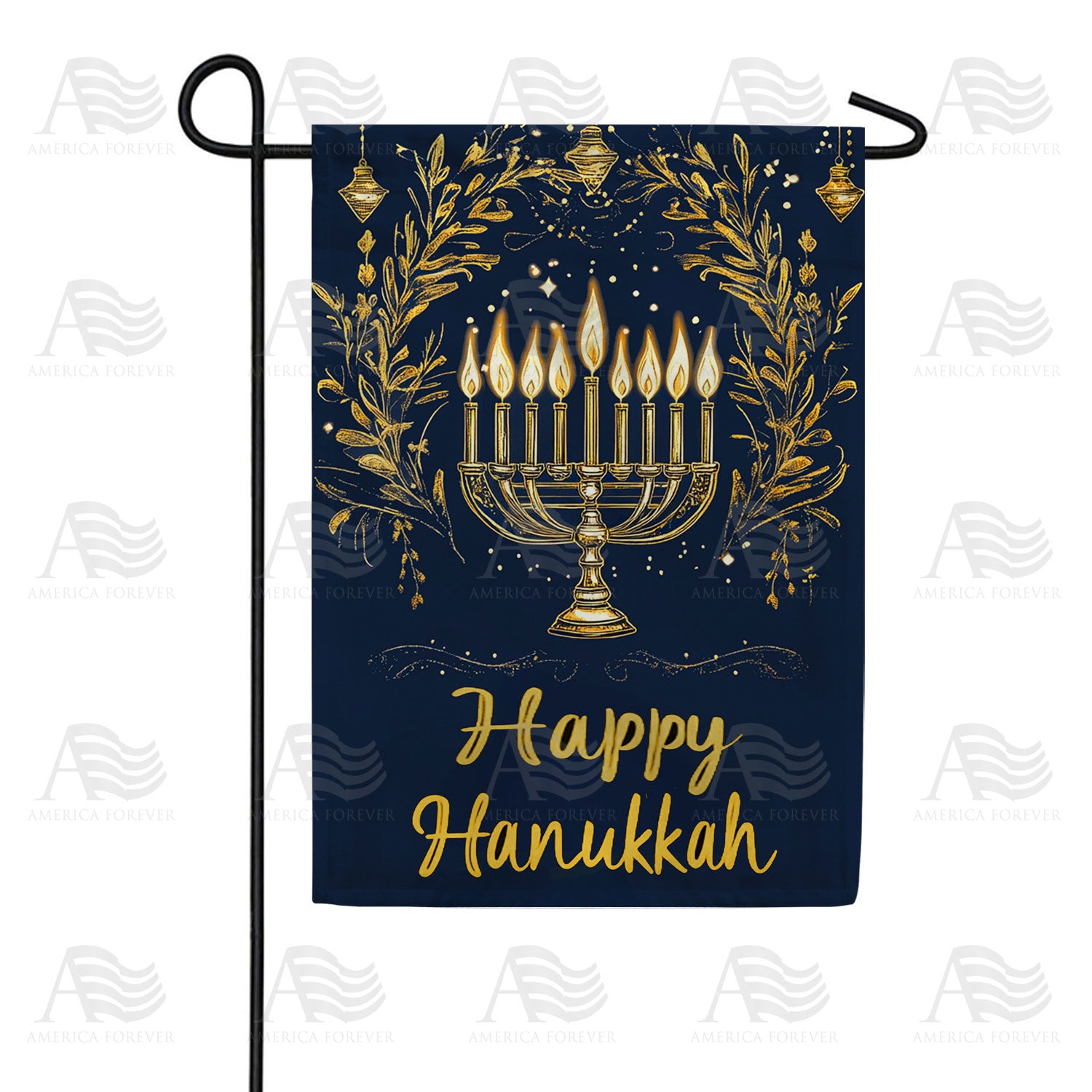 Elegant Gold Menorah Hanukkah Double Sided Garden Flag