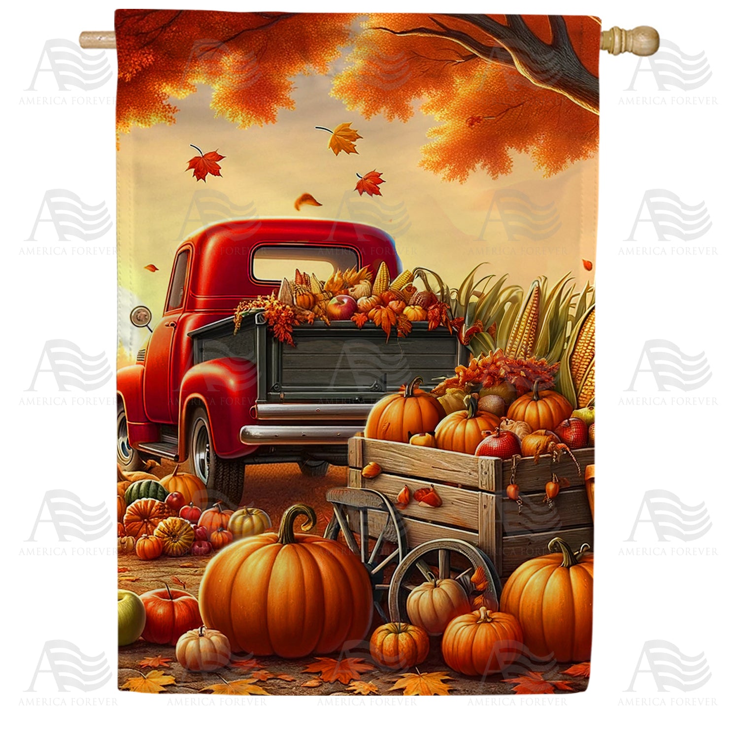 Autumn Harvest Truck Double Sided House Flag