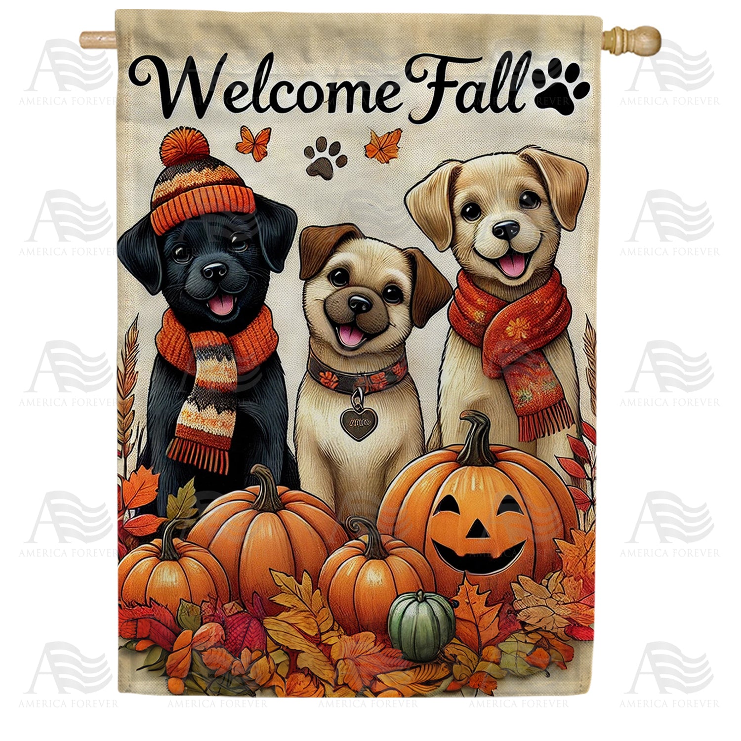 Welcome Fall Puppy Double Sided House Flag