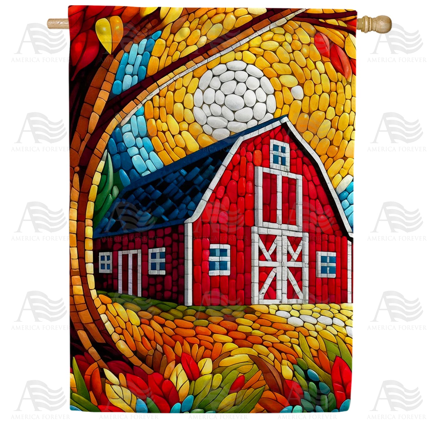 Fall Barn Mosaic Double Sided House Flag