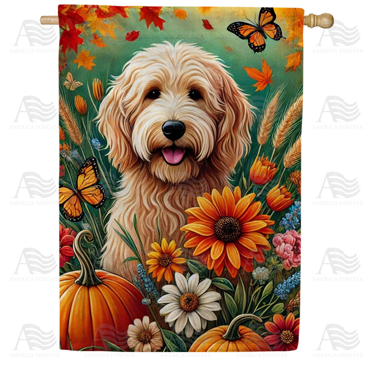 Adorable Dog Fall Double Sided House Flag