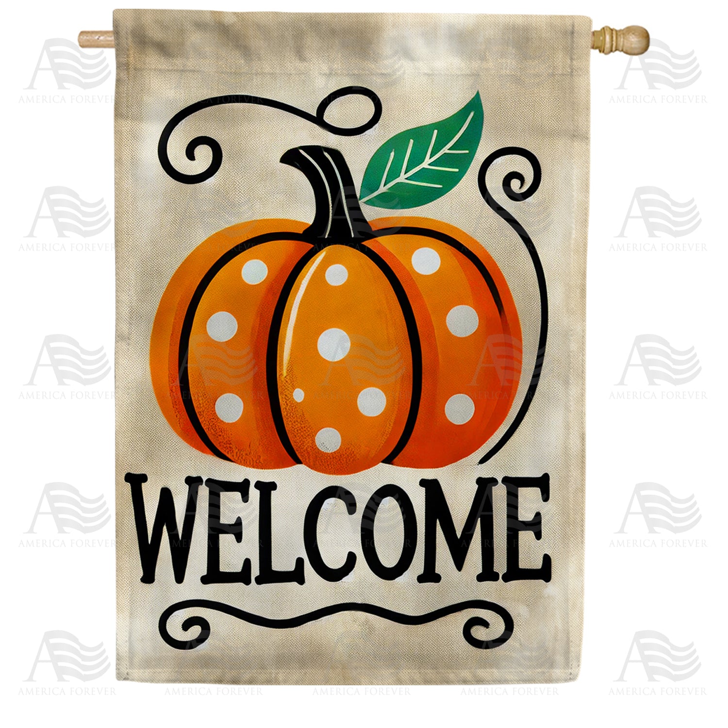 Welcome Polka Dot Pumpkin Double Sided House Flag