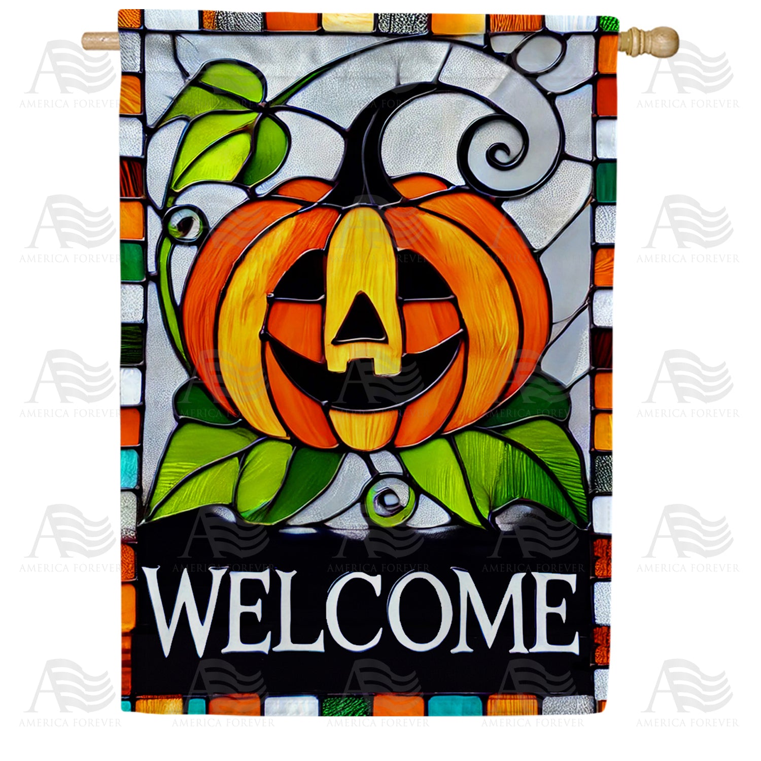 Stained Glass Pumpkin Double Sided House Flag