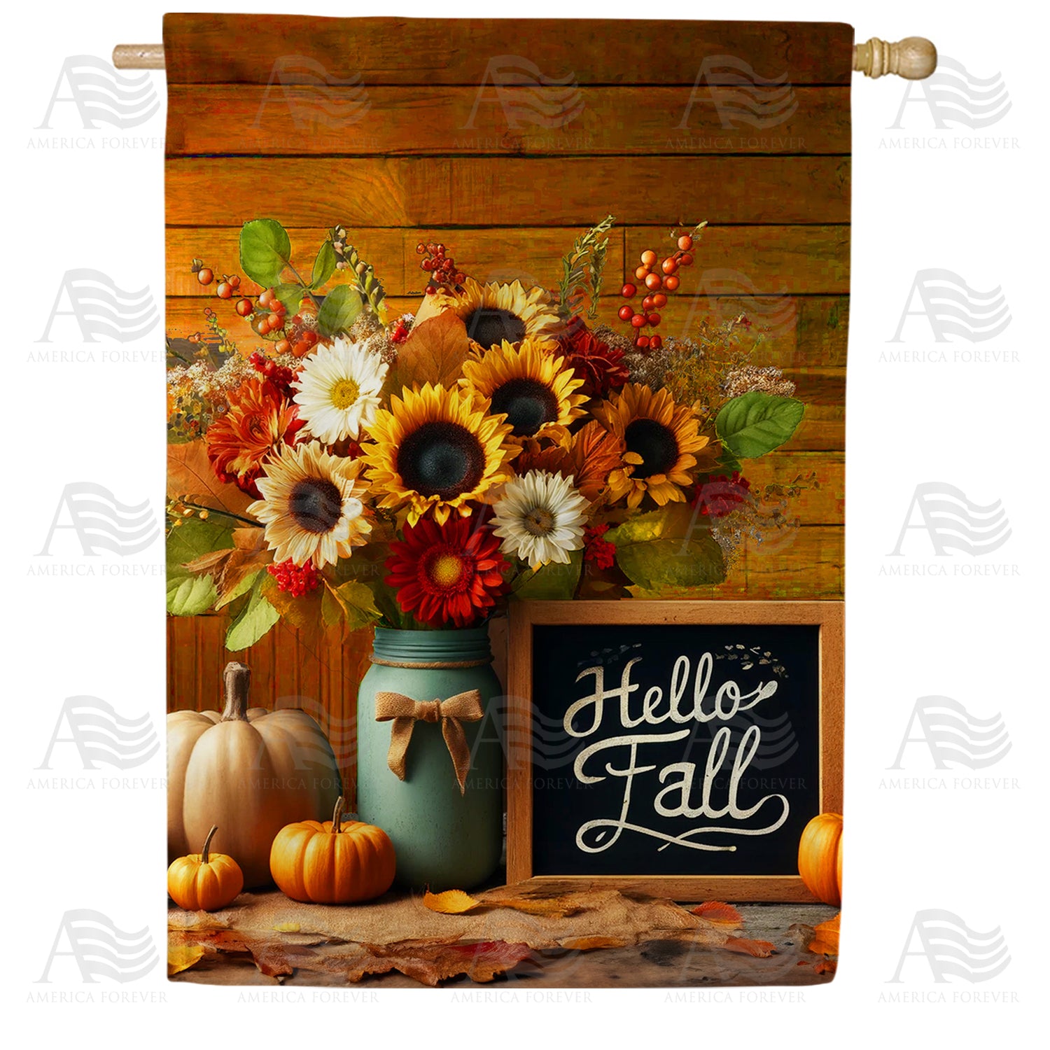 Hello Fall Sunflower Bouquet Double Sided House Flag