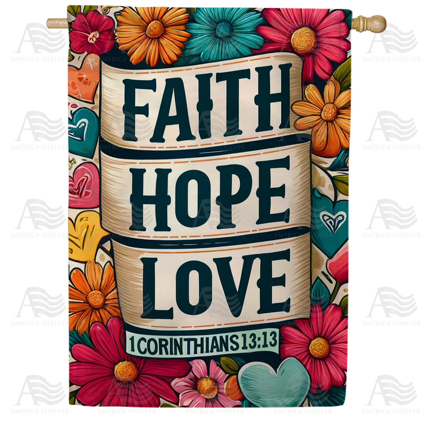 Faith Hope Love Scroll Double Sided House Flag