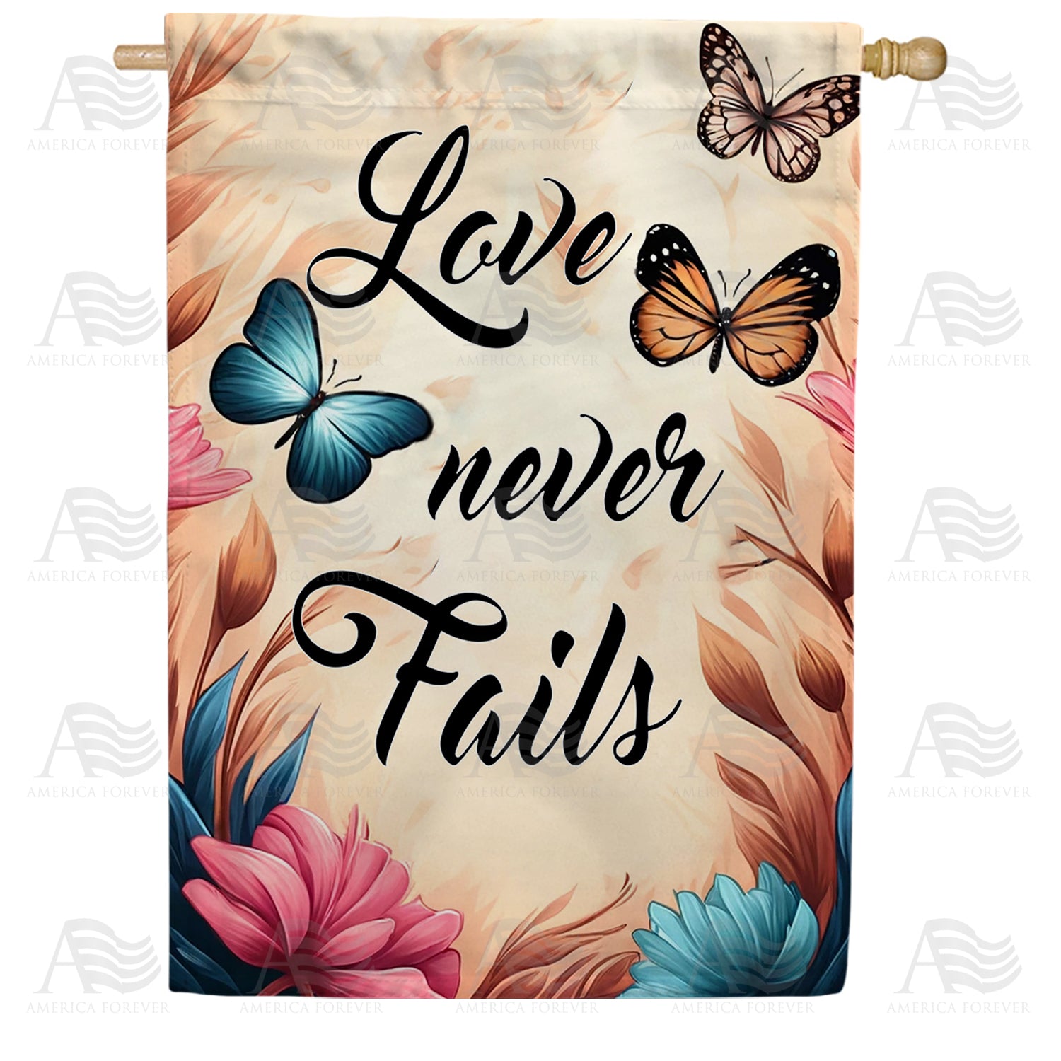 America Forever Love Never Fails Double Sided House Flag