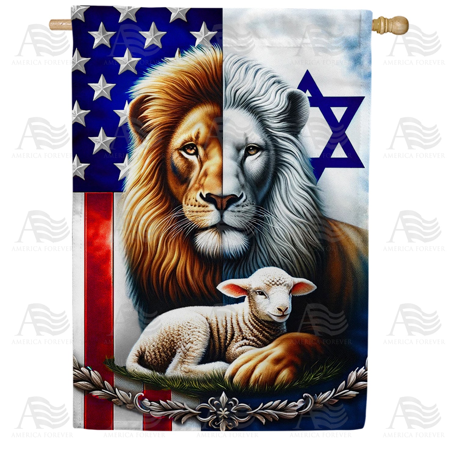 Lion and Lamb USA Israel Double Sided House Flag