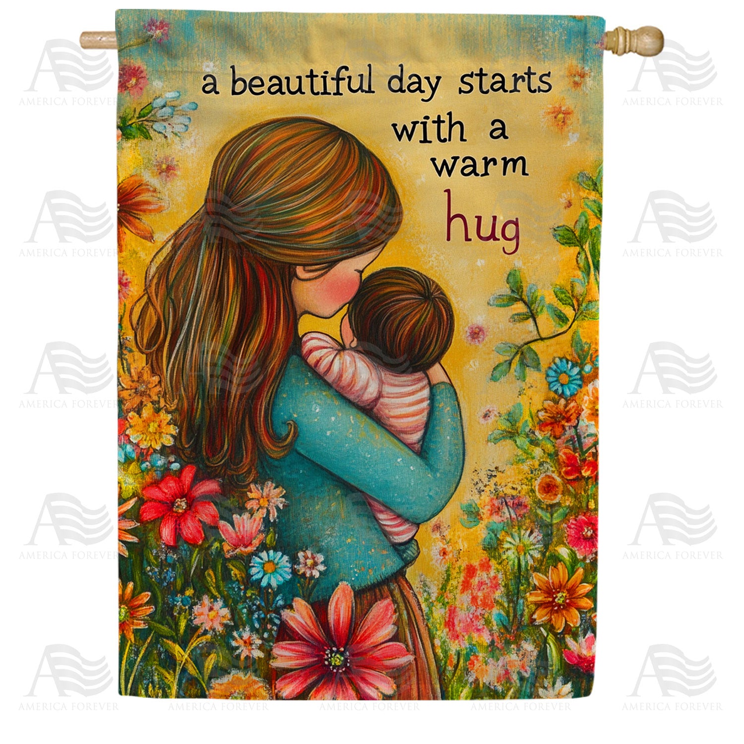 Mother and Child Beautiful Day Double Sided House Flag