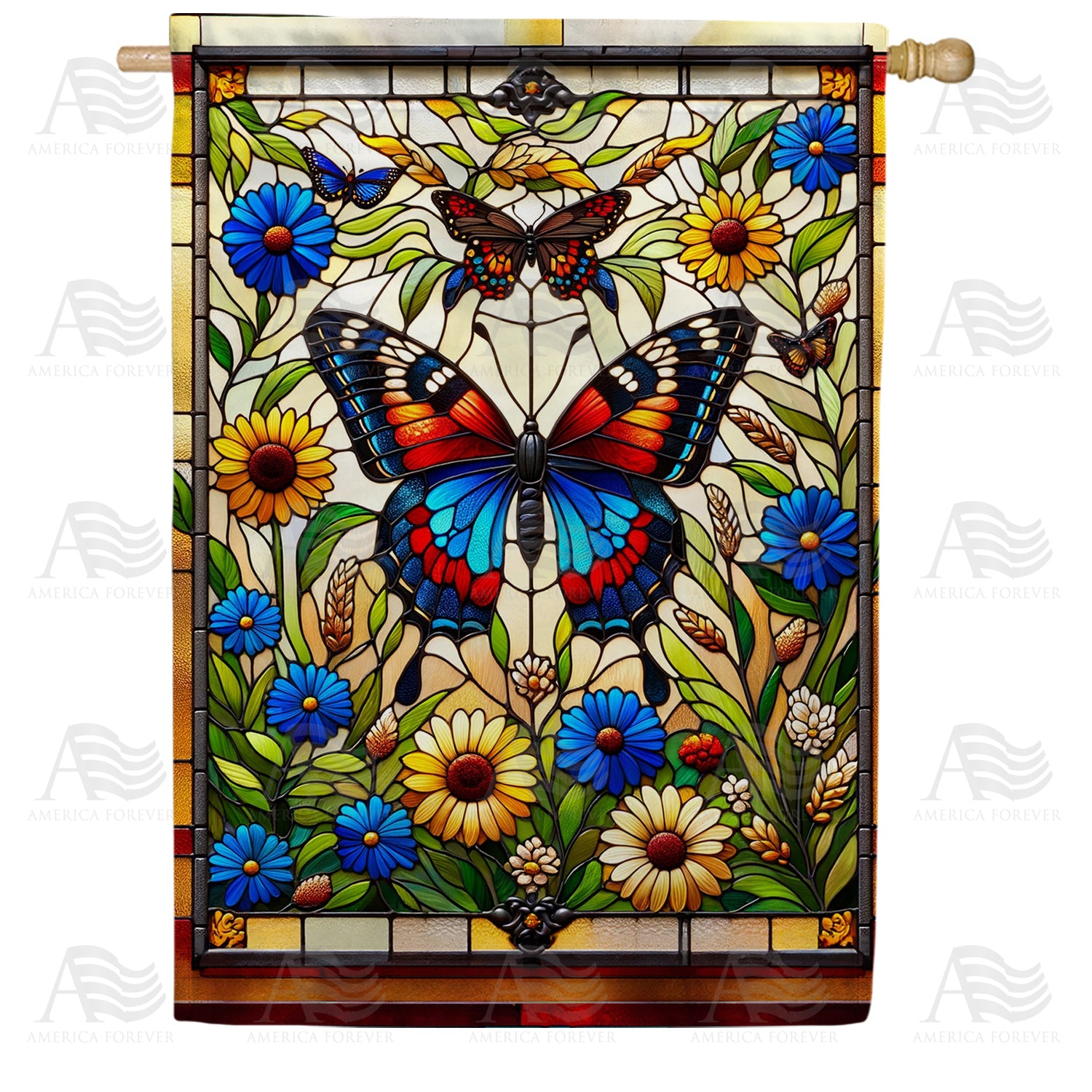 Majestic Butterfly Stained Glass Double Sided House Flag