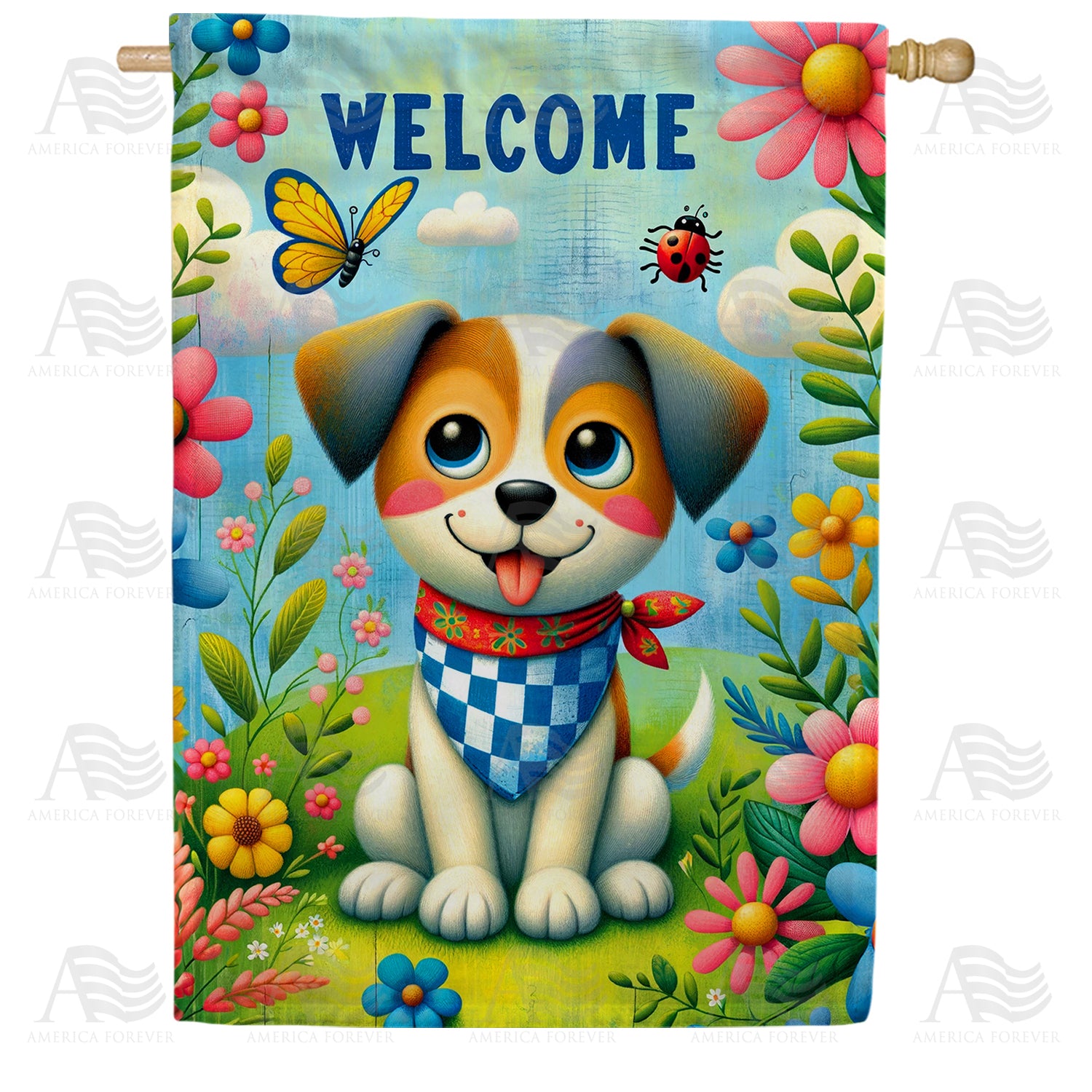 Welcome Puppy Double Sided House Flag