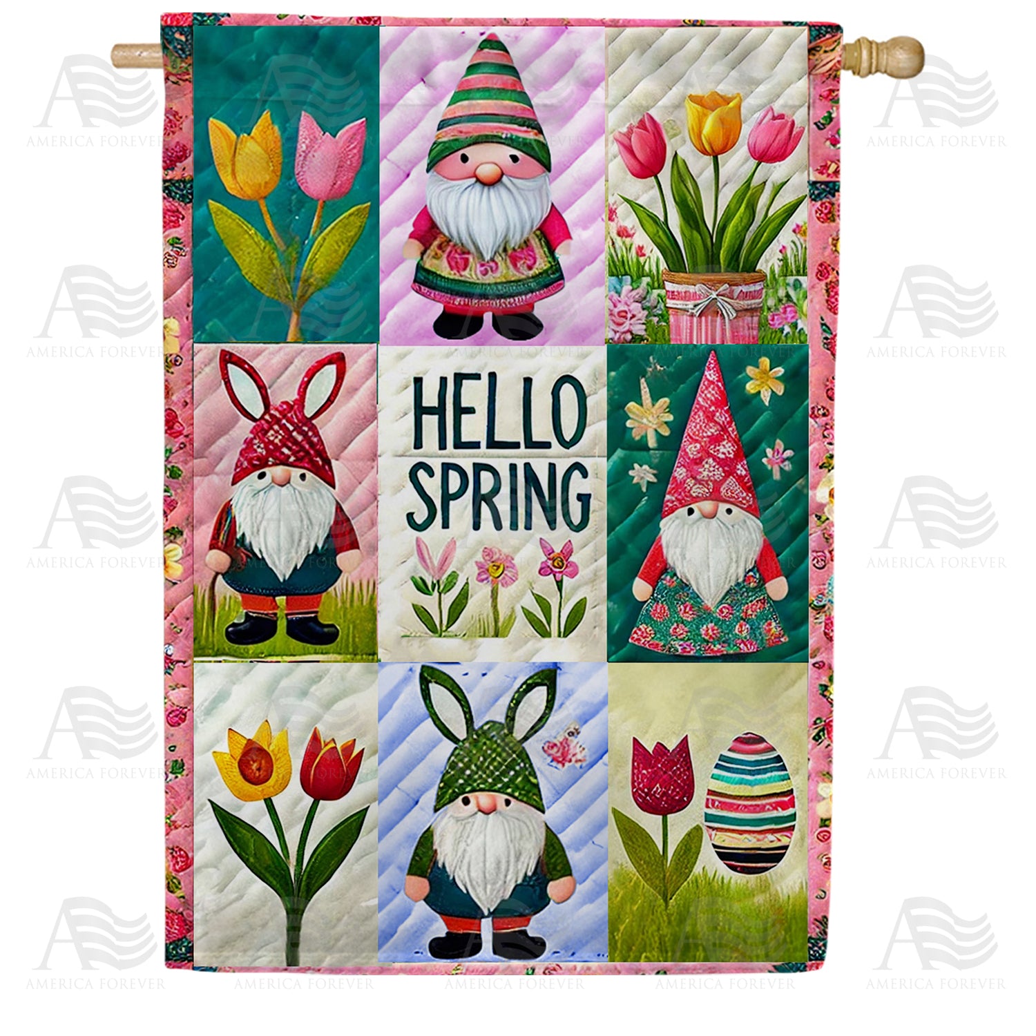 Hello Spring Gnome Double Sided House Flag