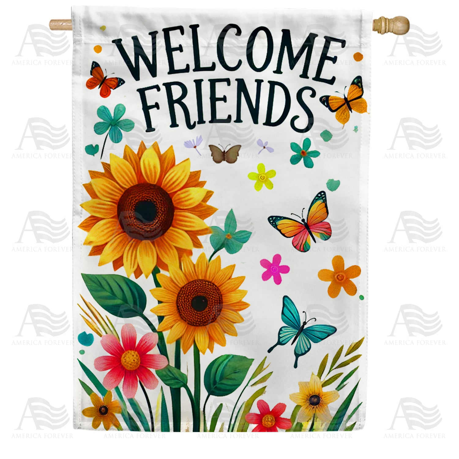 America Forever Welcome Friends Double Sided House Flag