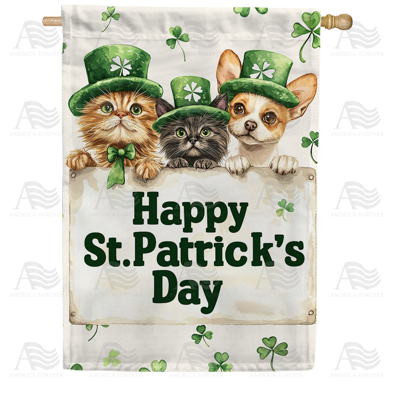 Happy St. Patrick's Day Pets Double Sided House Flag