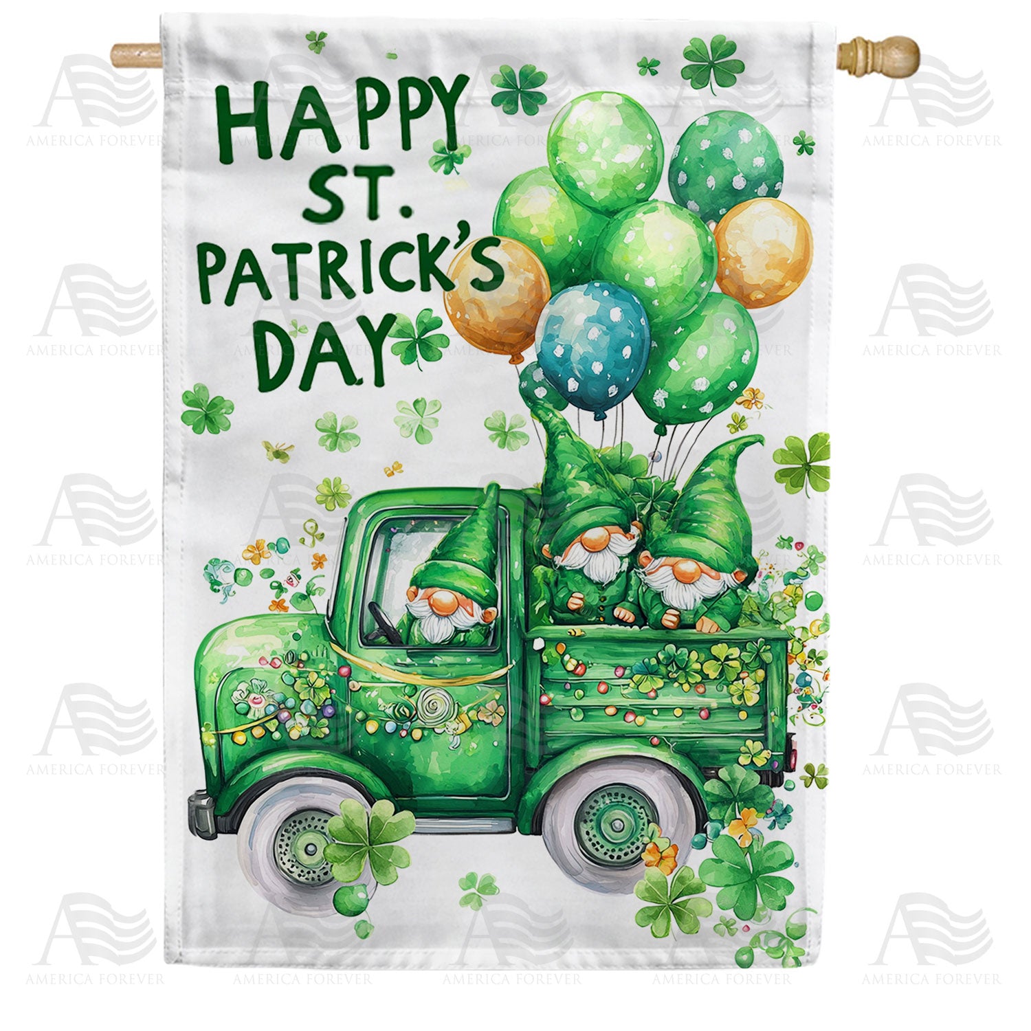 Happy St. Patrick's Day Gnome Truck Double Sided House Flag