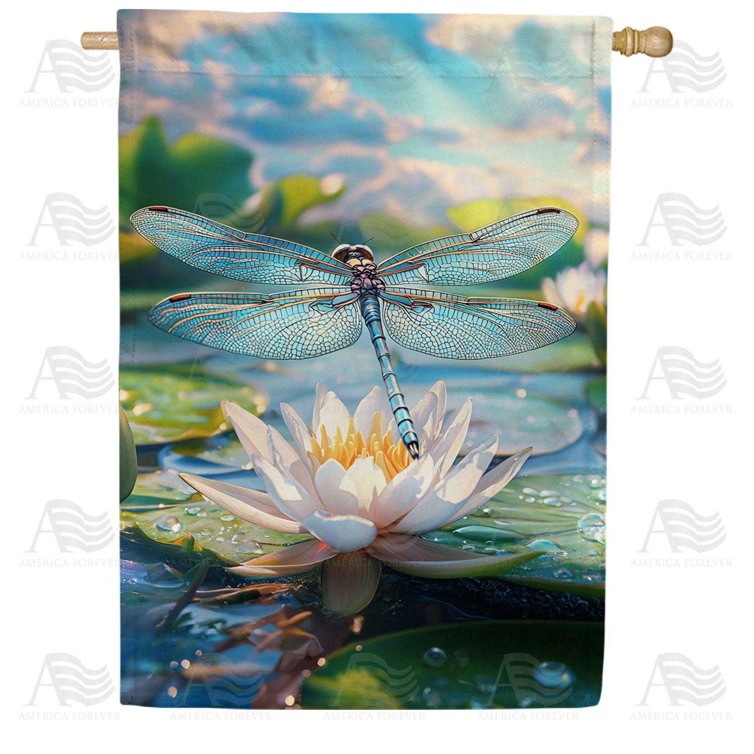 Dragonfly Water Lily Double Sided House Flag