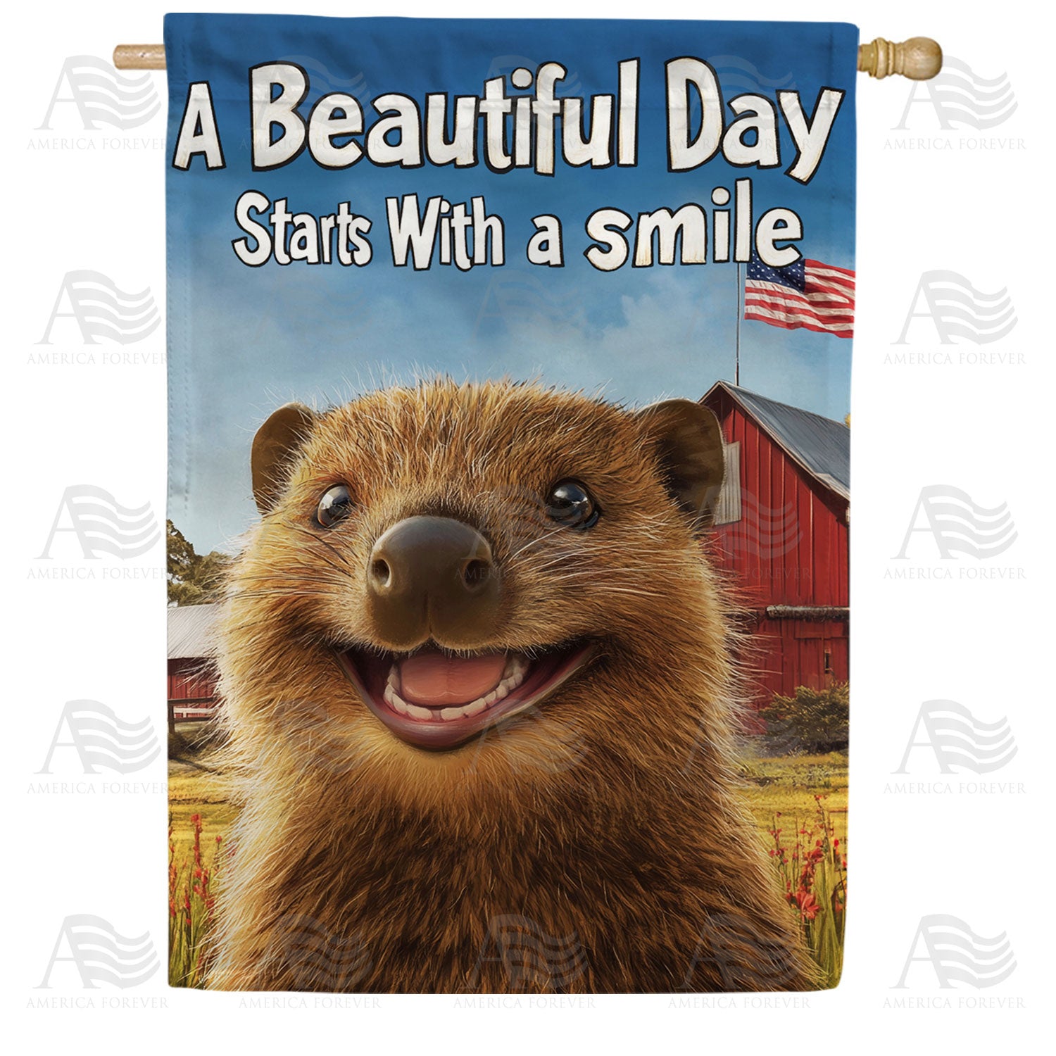 Beautiful Day Groundhog Double Sided House Flag