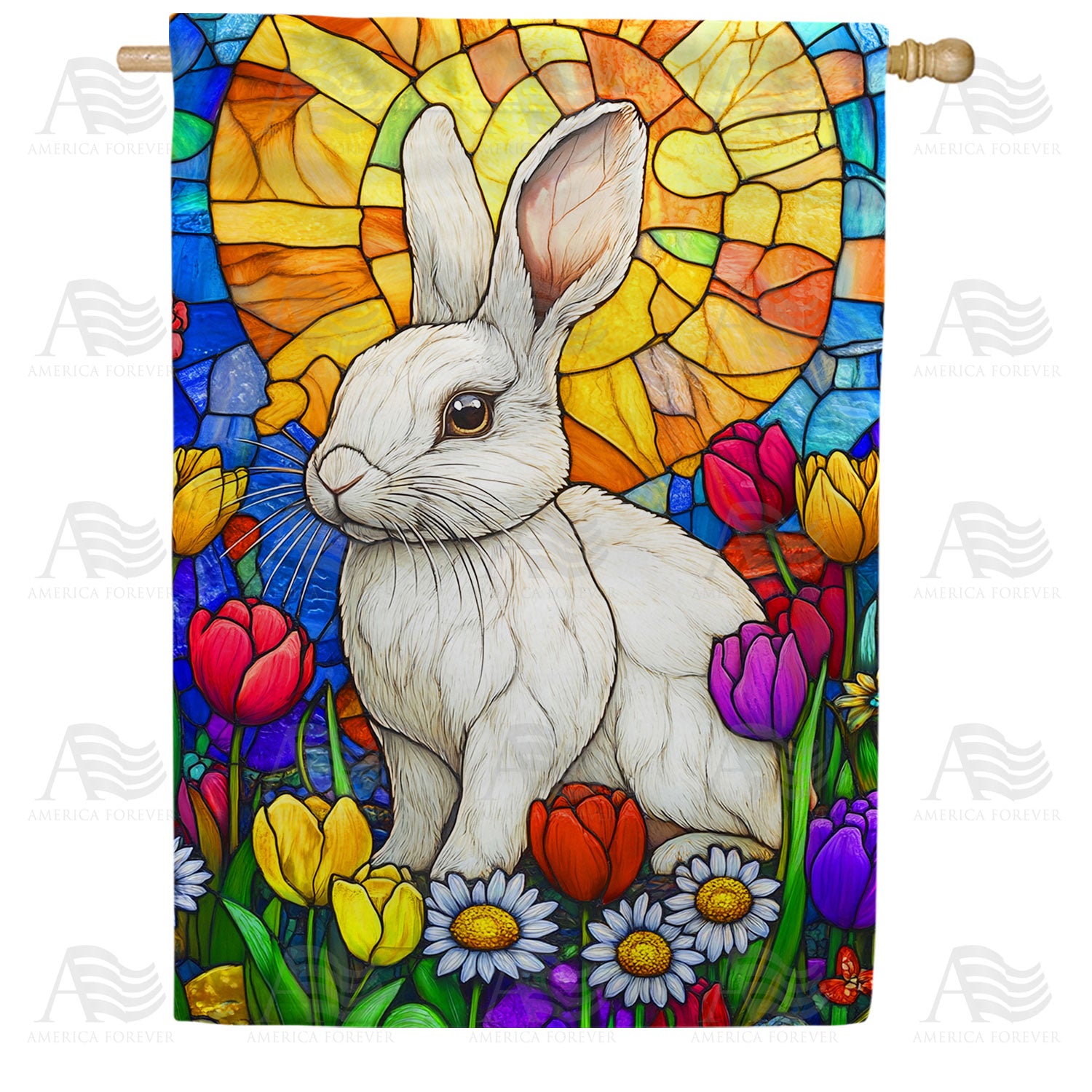 Stained Glass Bunny Double Sided House Flag