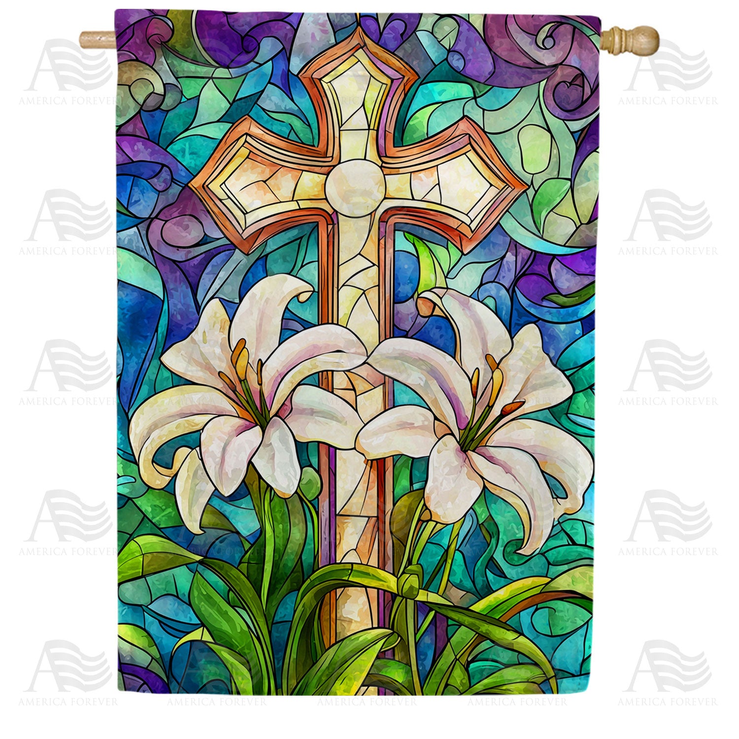 Easter Lily Cross Double Sided House Flag