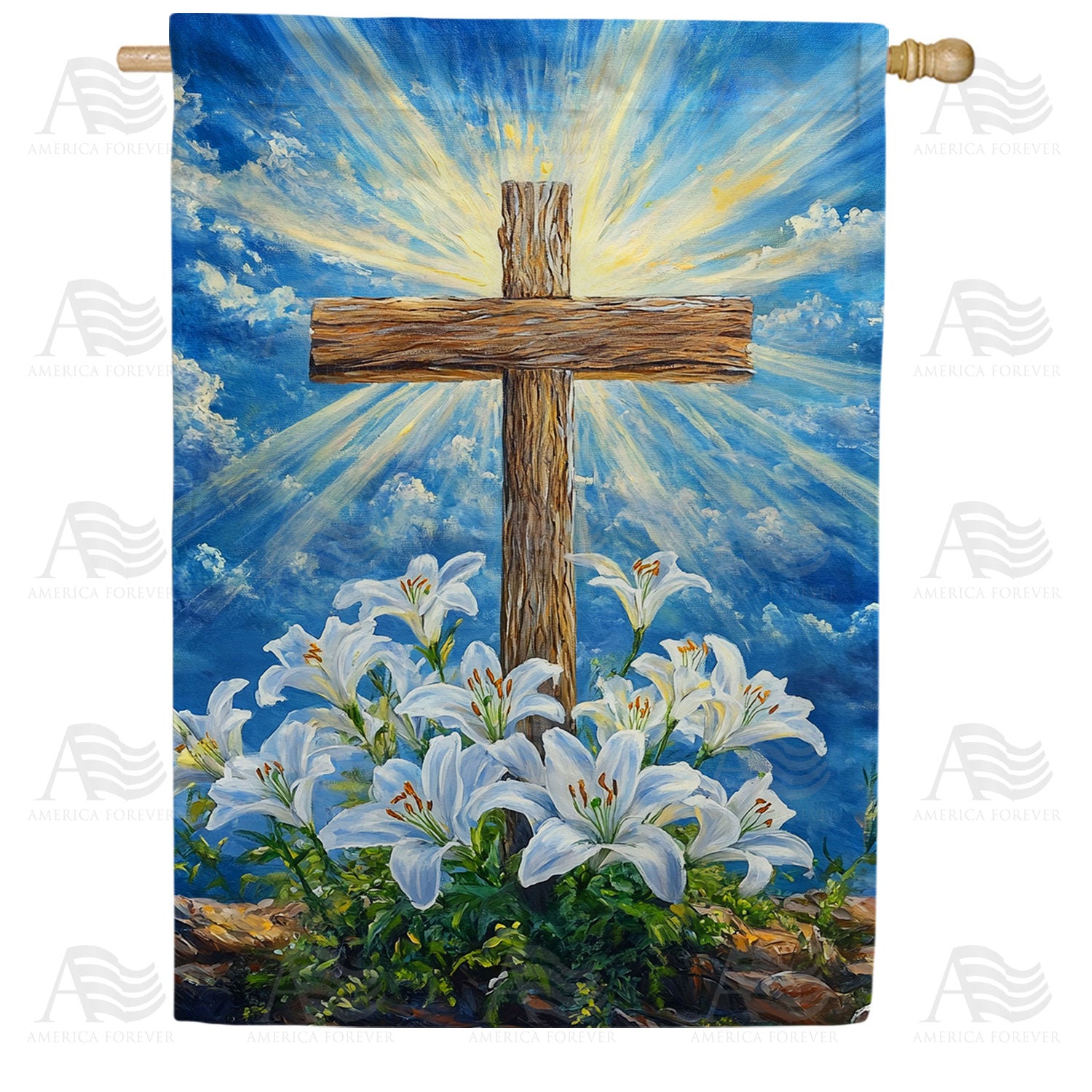 Easter Cross with Lilies Double Sided House Flag