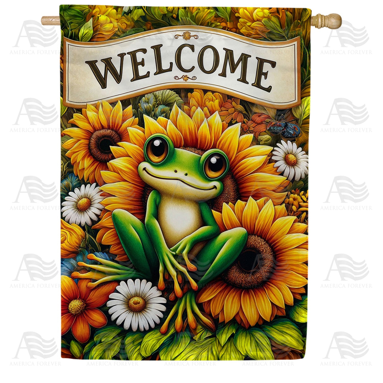 Frog Welcome Double Sided House Flag