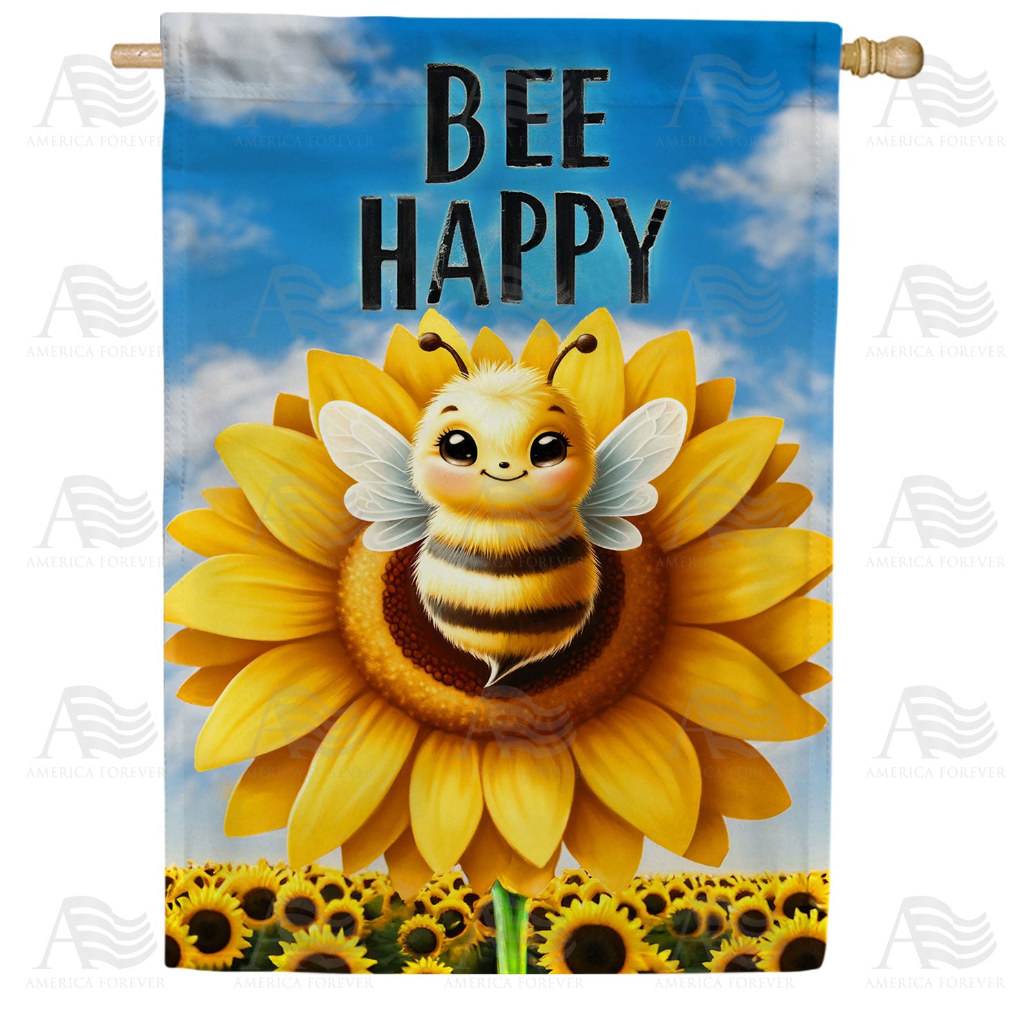 Bee Happy Sunflower Double Sided House Flag